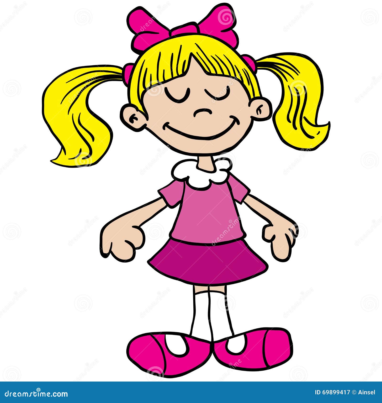 Little Girl In Pink Dress Cartoon Stock Illustration - Image: 69899417