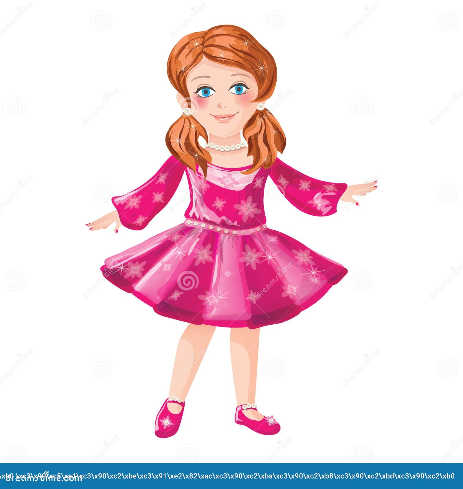 Little girl in pink dress stock vector. Illustration of shoes - 36976060