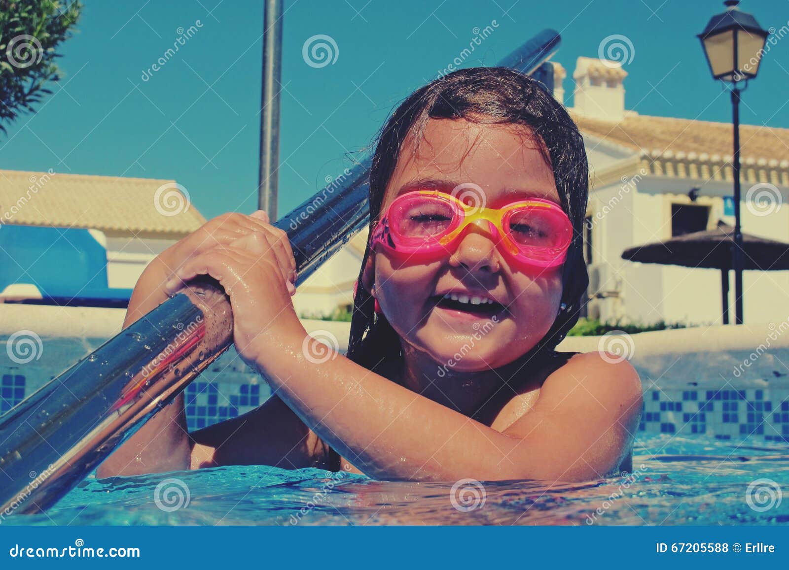 Little Girl in Pink Goggles Stock Photo Image of portrait, pool 67205588