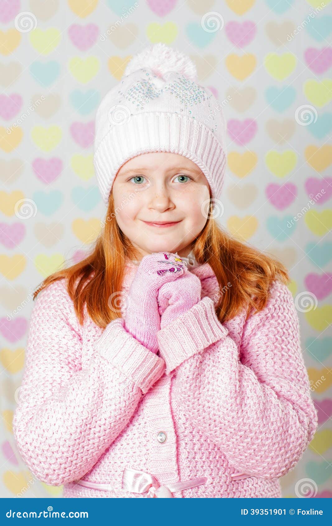 Little Girl in a Pink Hat and a Sweater Stock Image - Image of hand ...