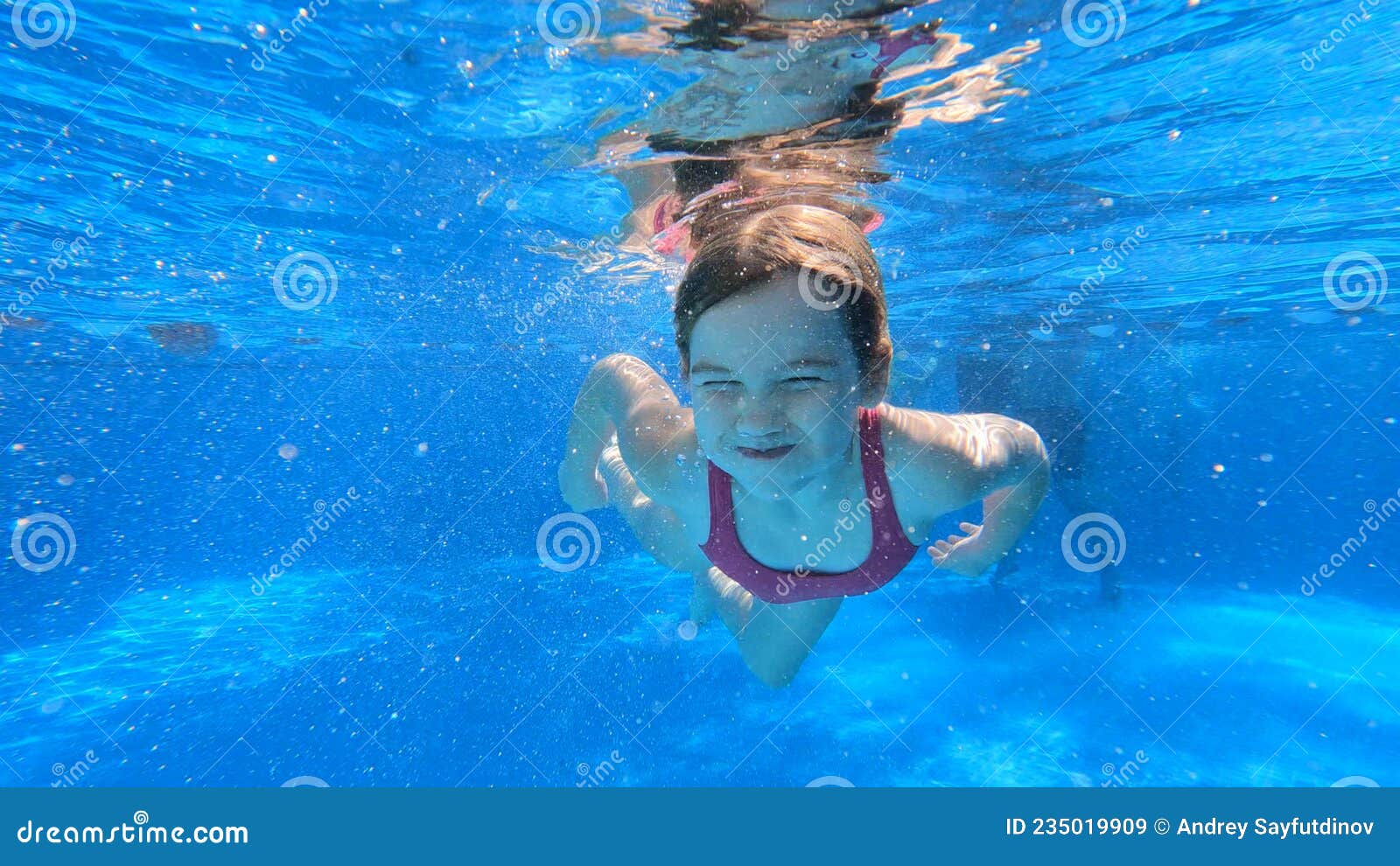 Little Girl in Pink Swimsuit Dives in Pool. Stock Image - Image of ...