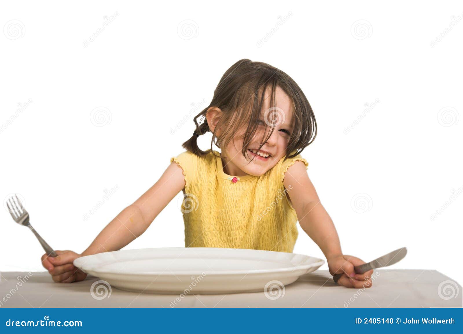 Little girl with plate stock photo. Image of nose, expressive 2405140