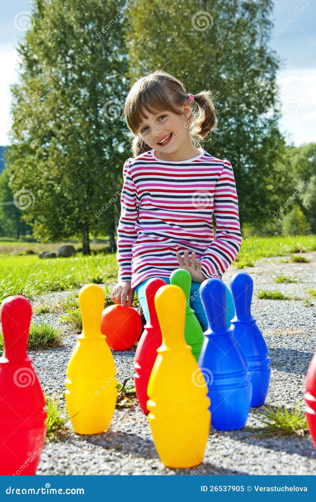 Little Girl Playing Bowling Stock Image Image of nature, little 26537905