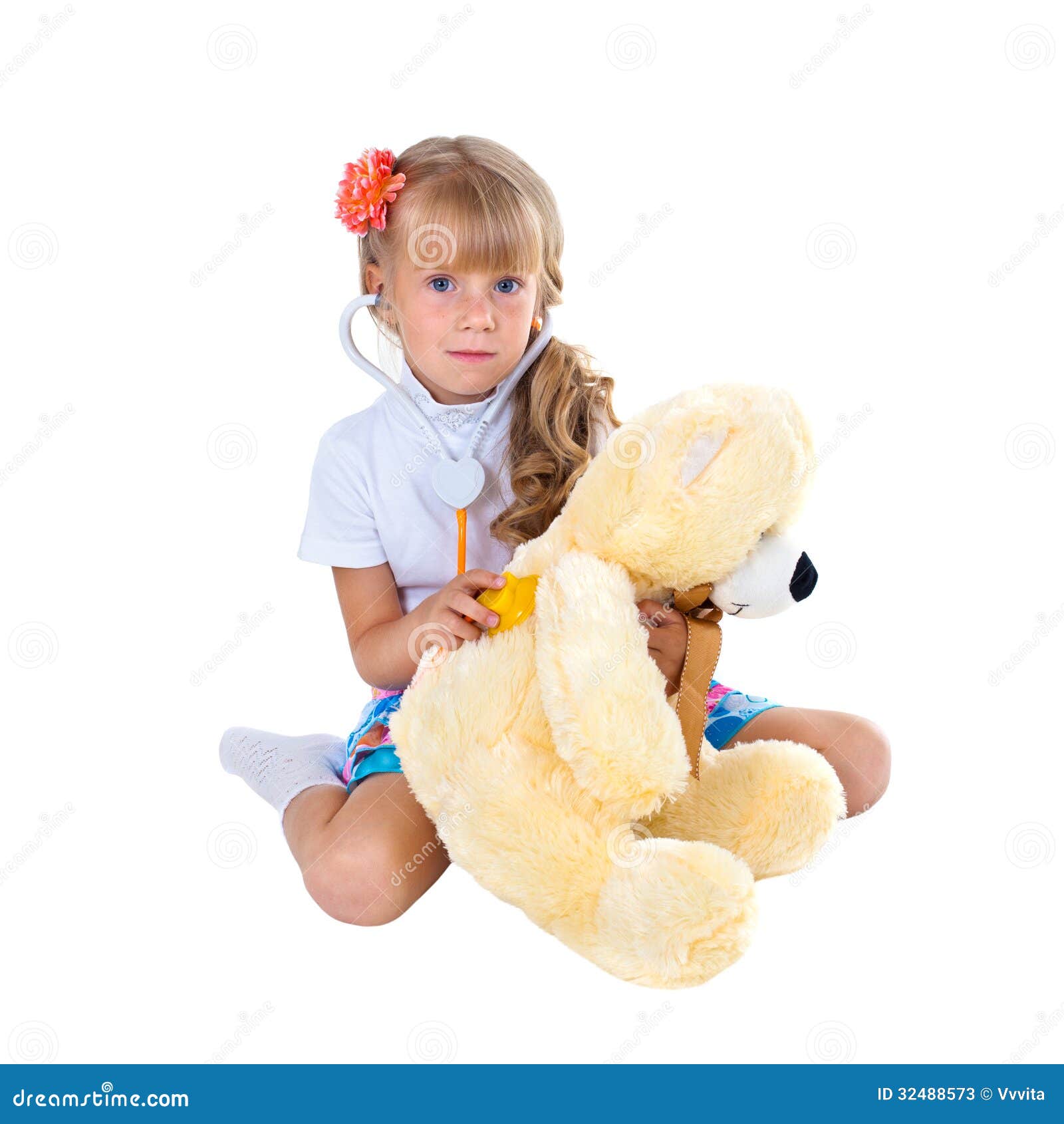 Little Girl Playing Doctor with Toy Bear Stock Image - Image of ...