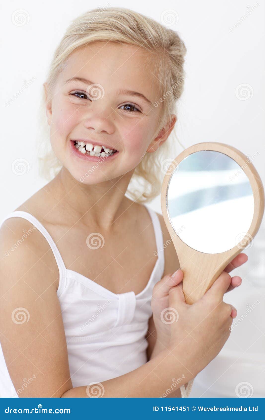 Little Girl Playing Holding a Mirror Stock Image Image of health