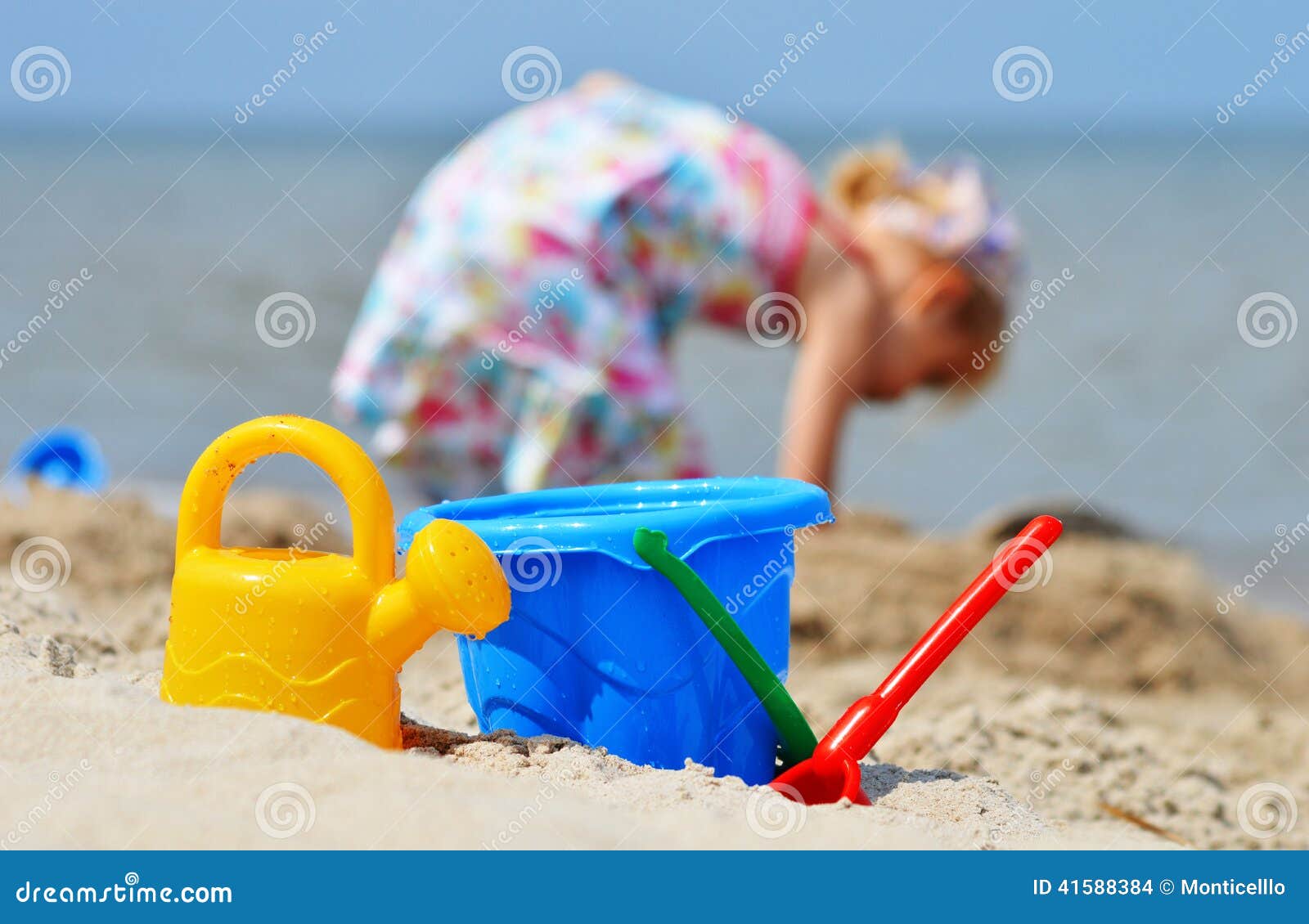 Little Girl Playing on the Sand Beach Stock Photo - Image of beach ...