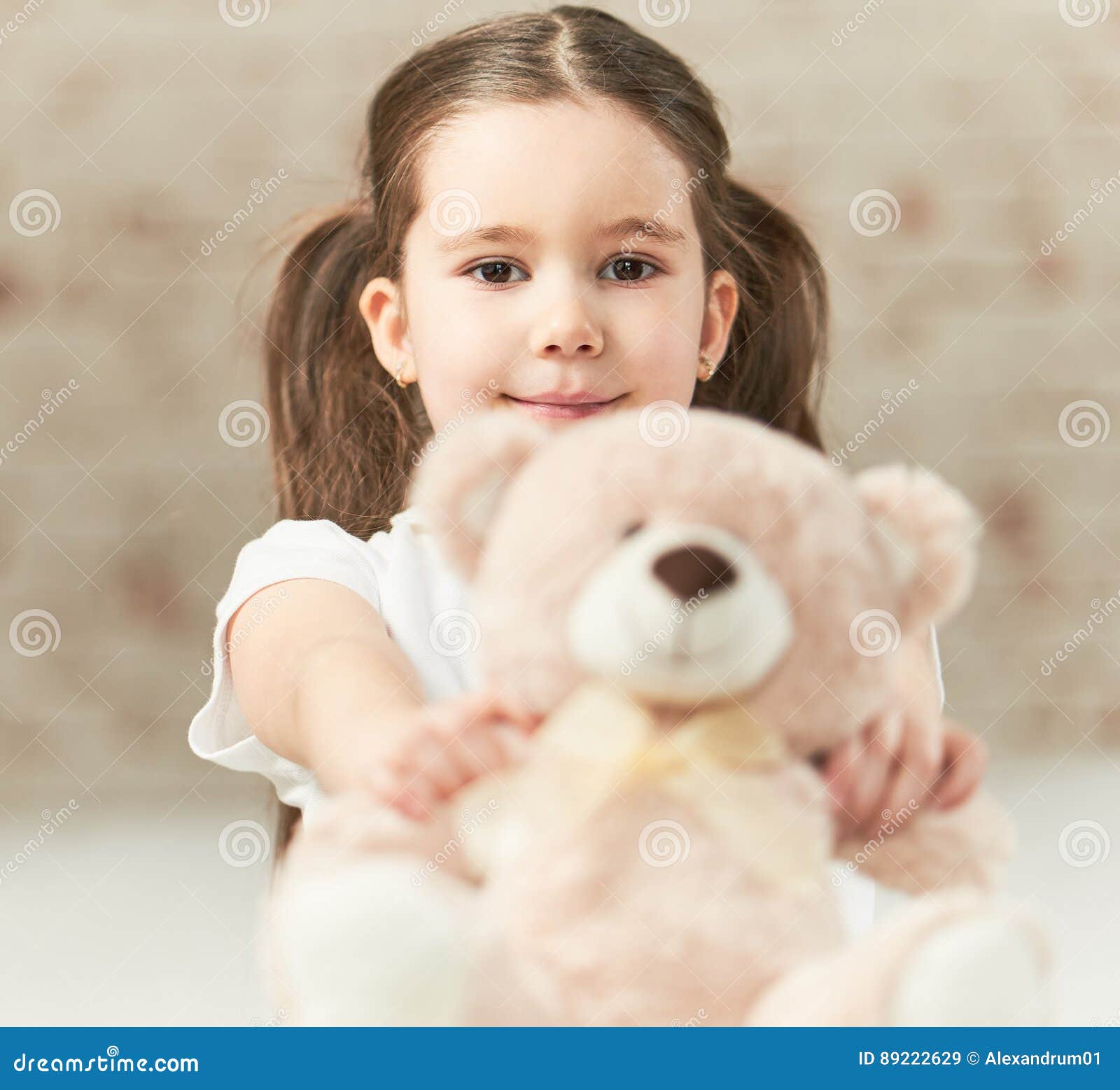 Little Girl Playing with Teddy Bear Stock Image - Image of child ...