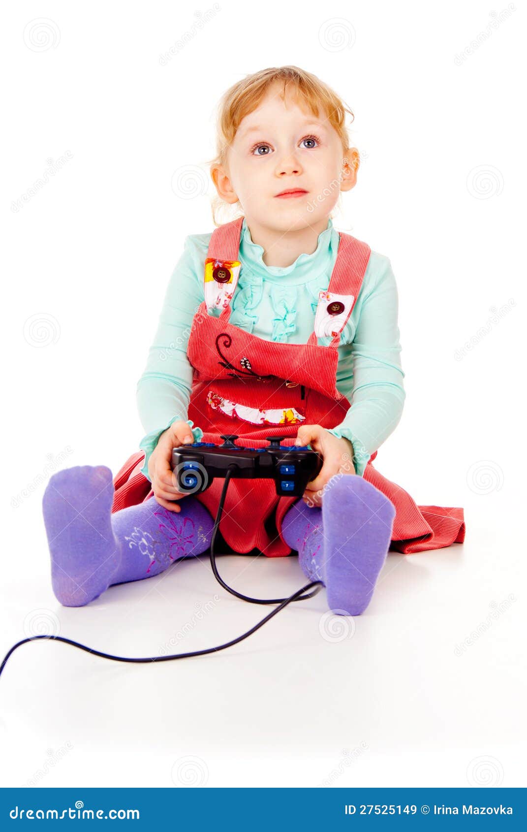 Little Girl Playing Video Games on the Joystick Stock Image Image of
