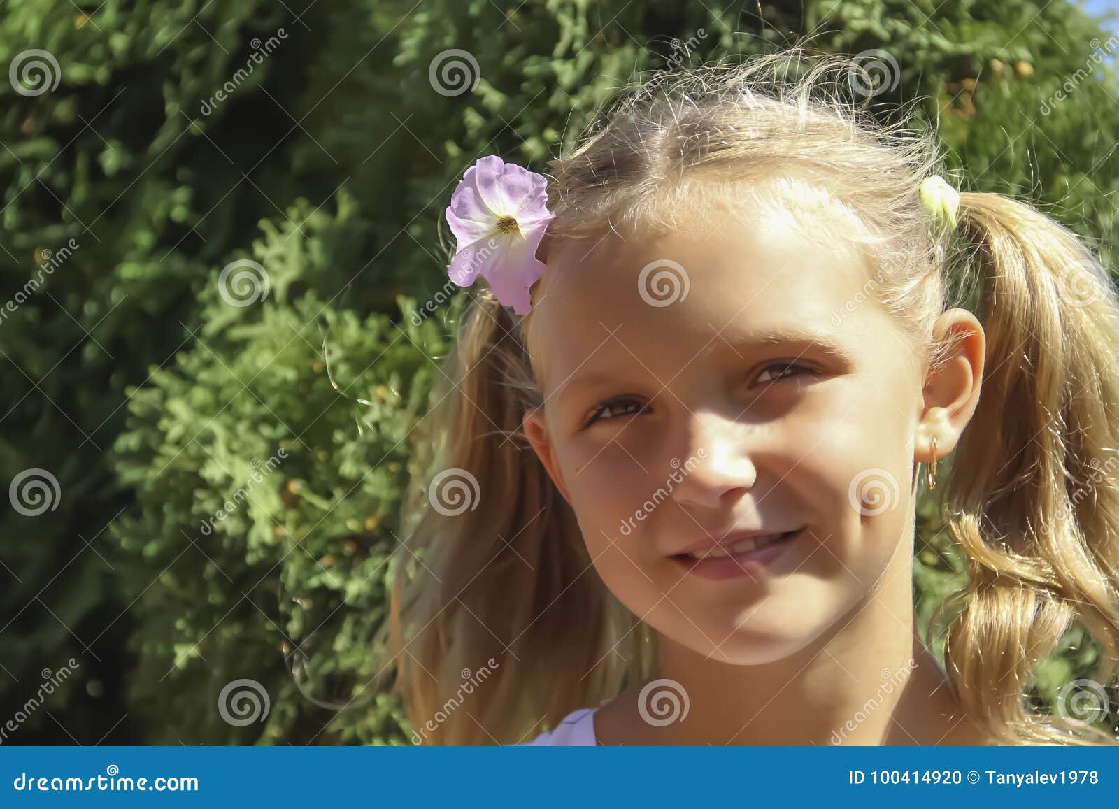Little Girl, Portrait with Flower Stock Photo - Image of blond, beauty ...