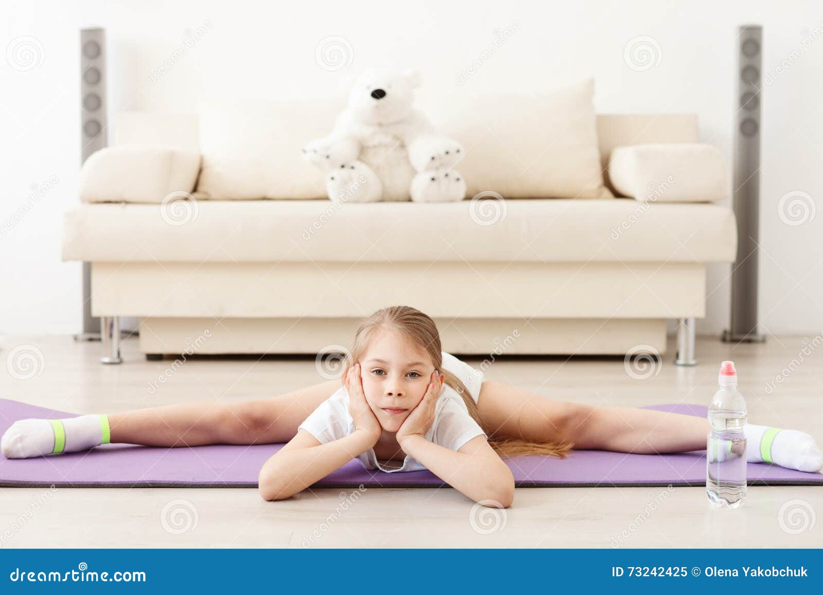 Little Girl Practicing Yoga Stock Image - Image of calm, indoors
