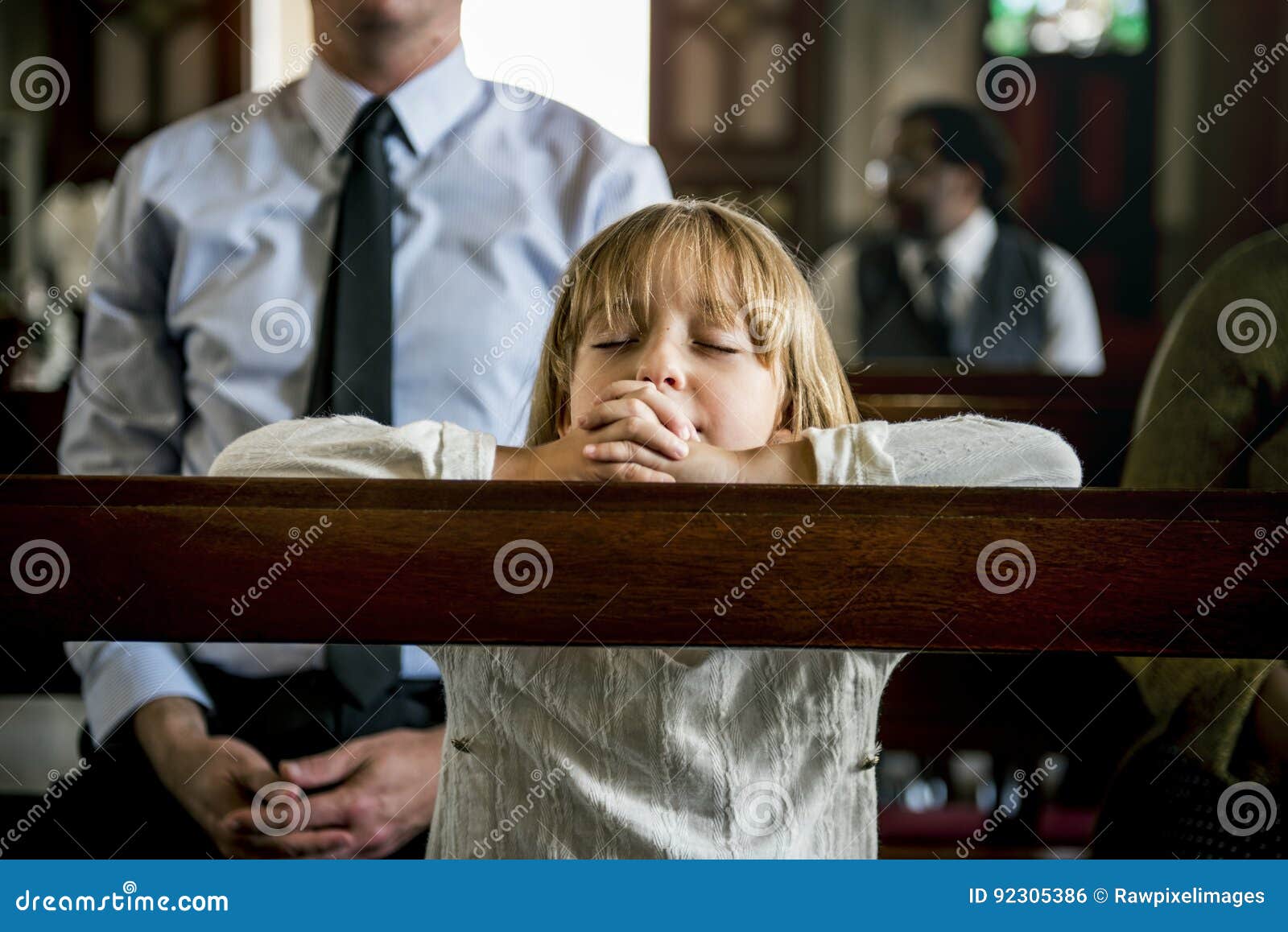 little girl praying church believe faith religious