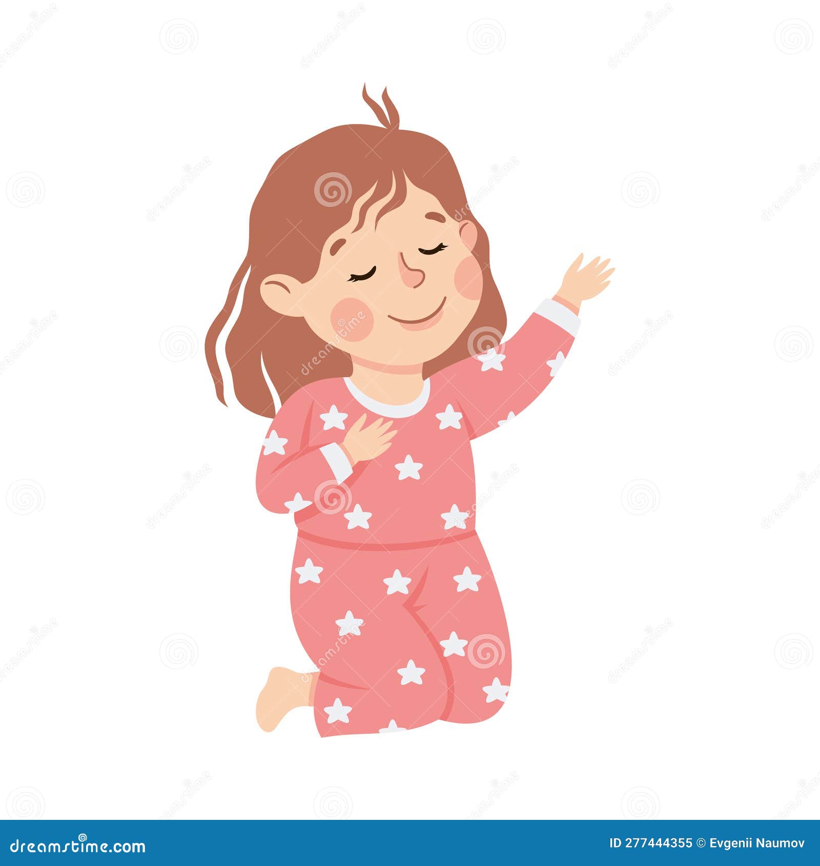 Little Girl Praying Sitting On The Floor With Bended Knees Vector ...