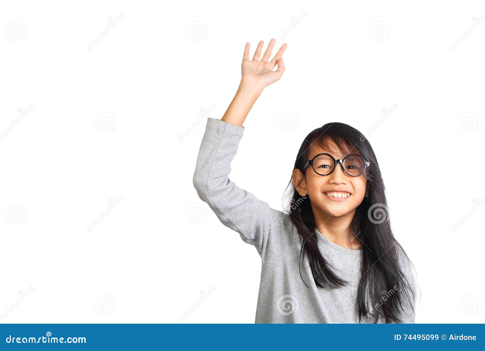little girl raise her hand up