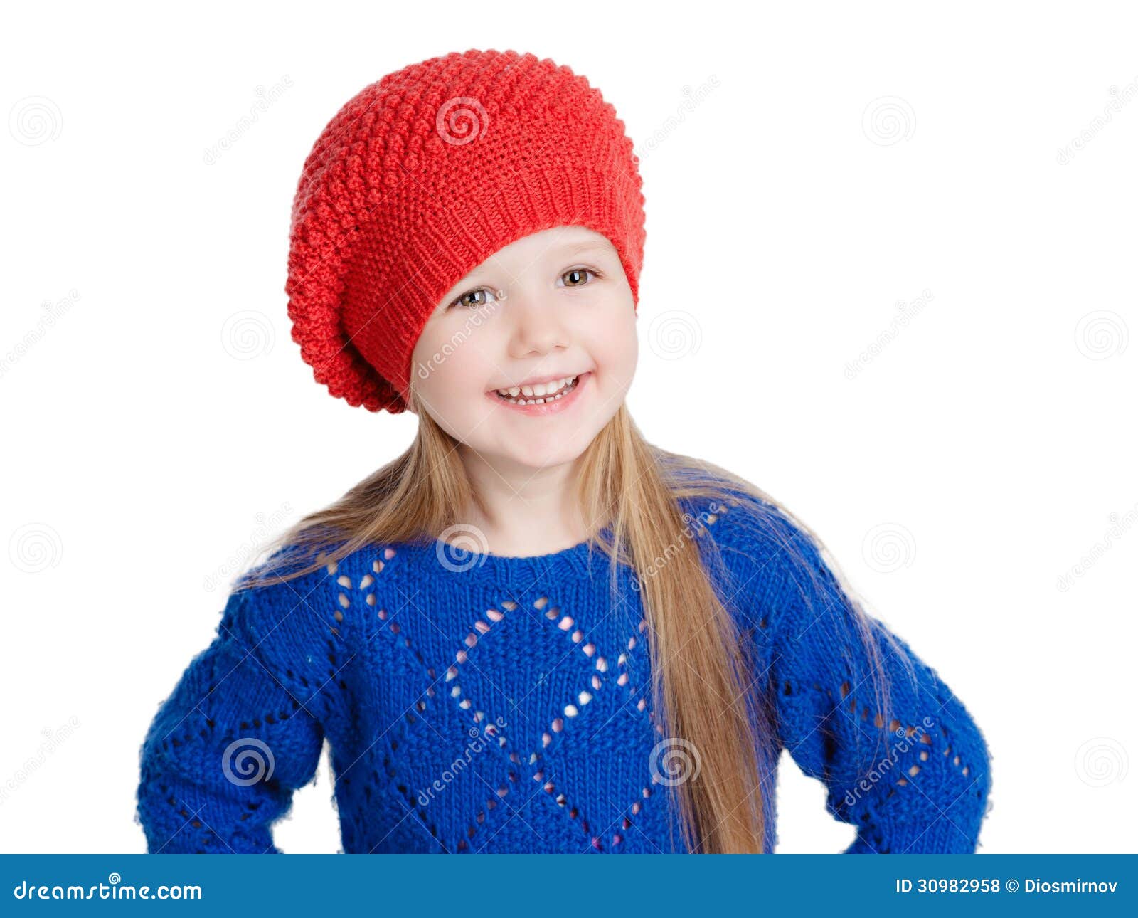 Little Girl in a Red Cap Smiles Stock Photo - Image of behavior, long ...