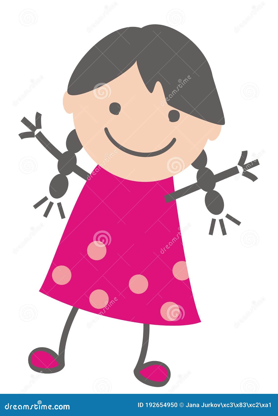 Little Girl at Red Dot Frock, Funny Vector Illustration Stock Vector ...