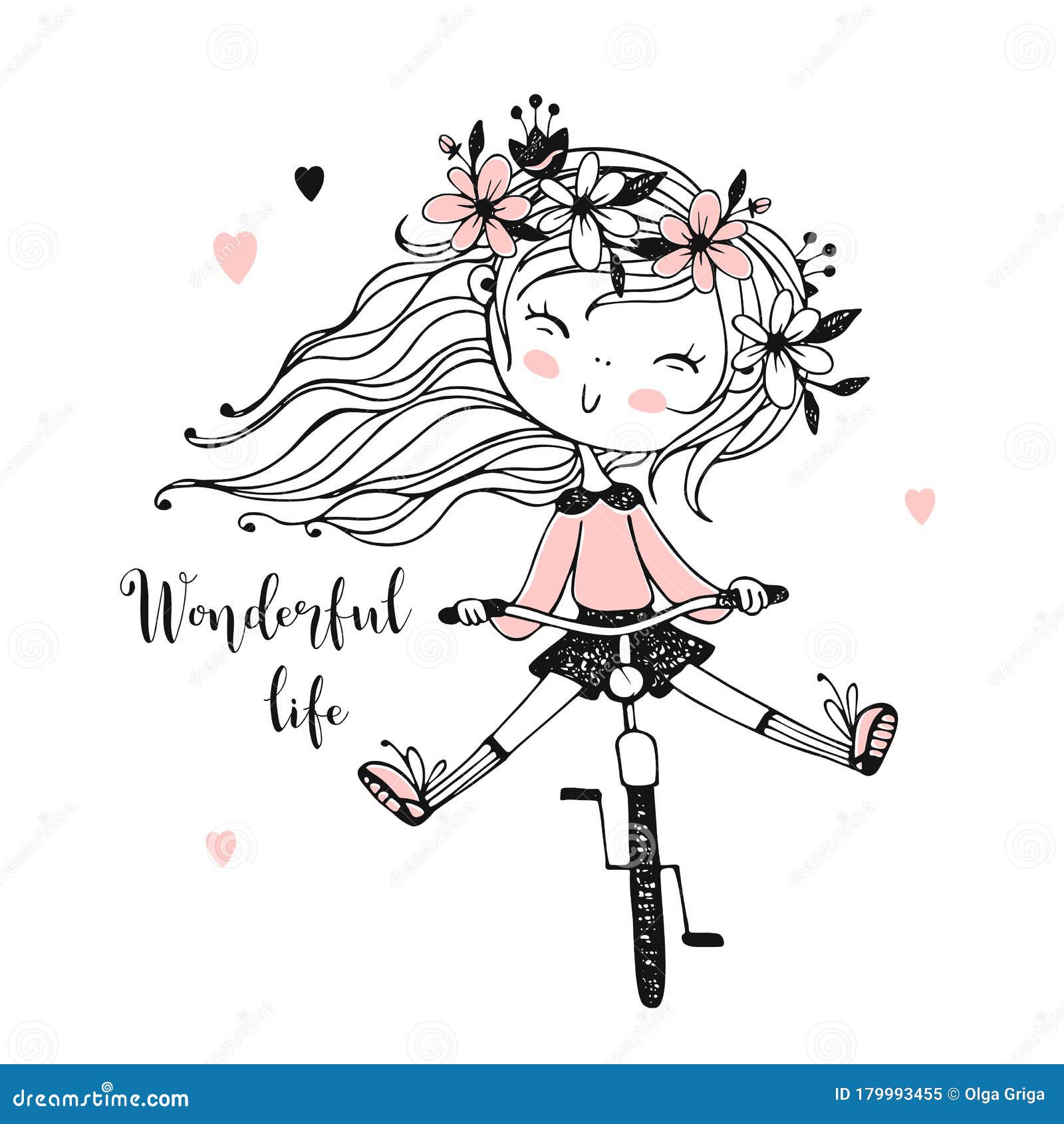 A Little Girl Rides a Bicycle. Vector Illustration Stock Illustration