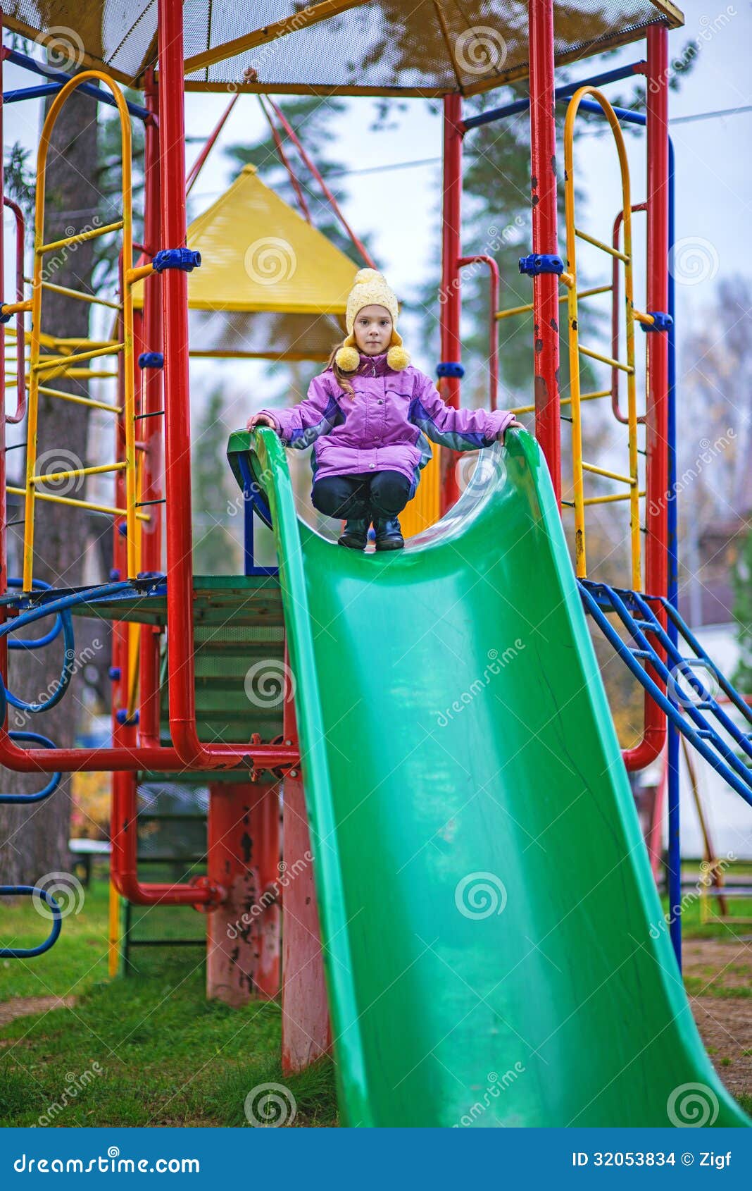 Little Girl Riding Roller Coaster Stock Photo Image of green, girl