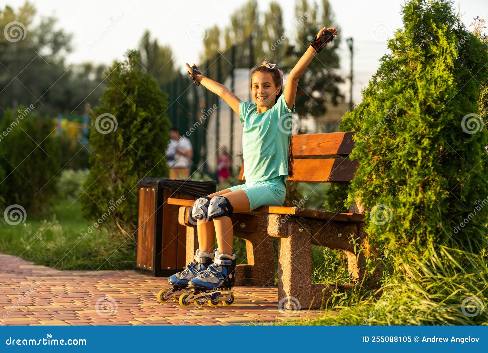 Little Girl in Roller Skates at a Park. Stock Image Image of active