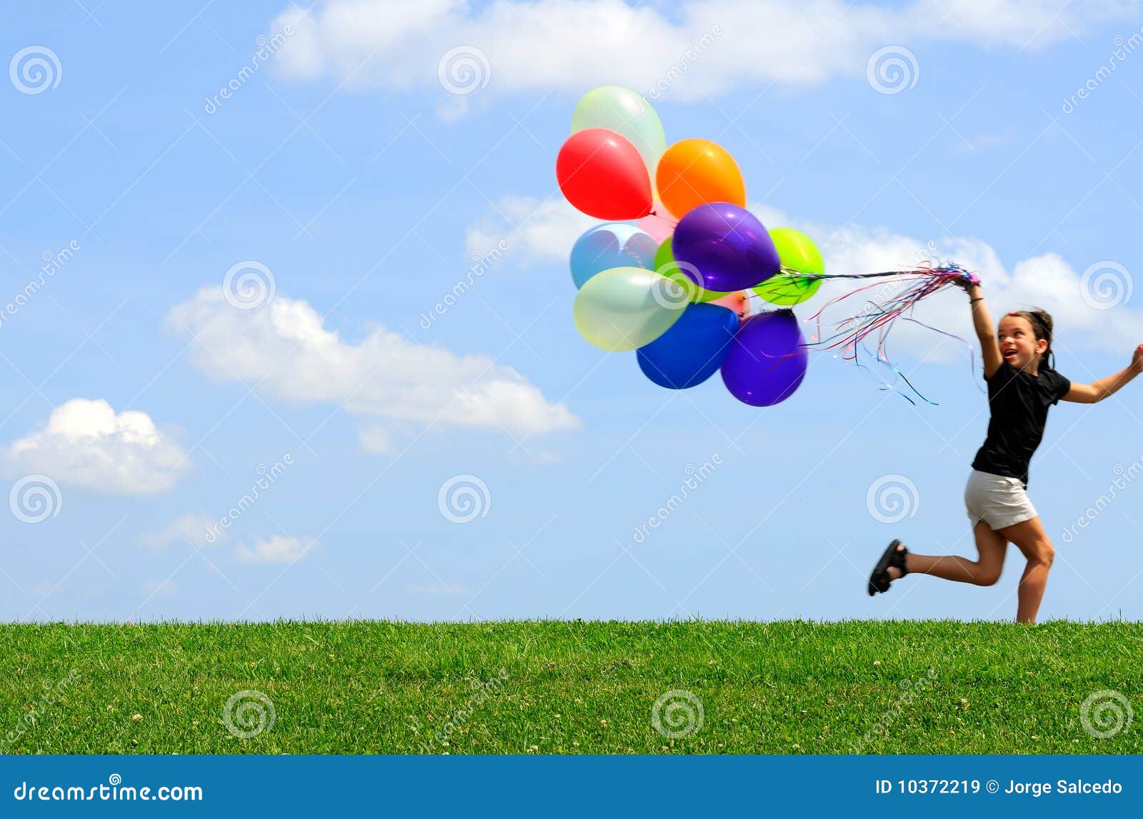 Little Girl Running With Balloons Stock Image Image of little