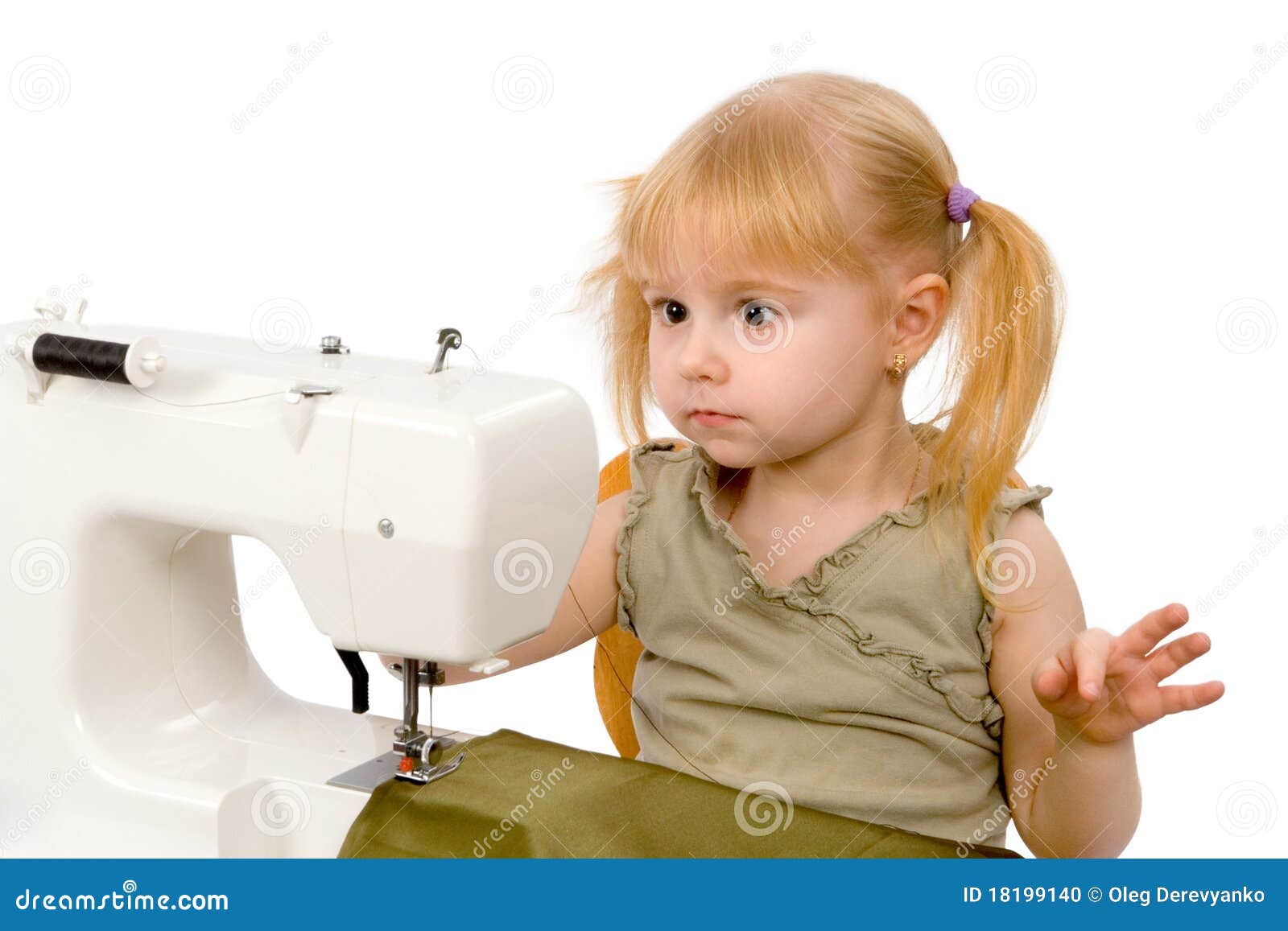 The Little Girl and a Sewing Machine Stock Photo Image of craft