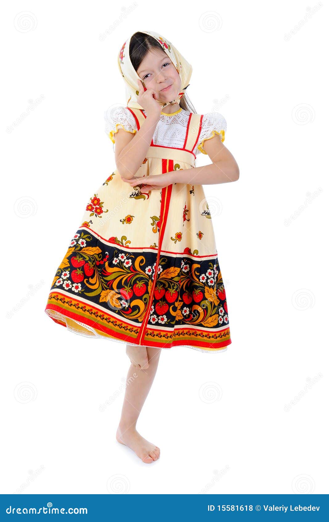 Little Girl in a Shawl Dances Stock Photo Image of childhood, gaze