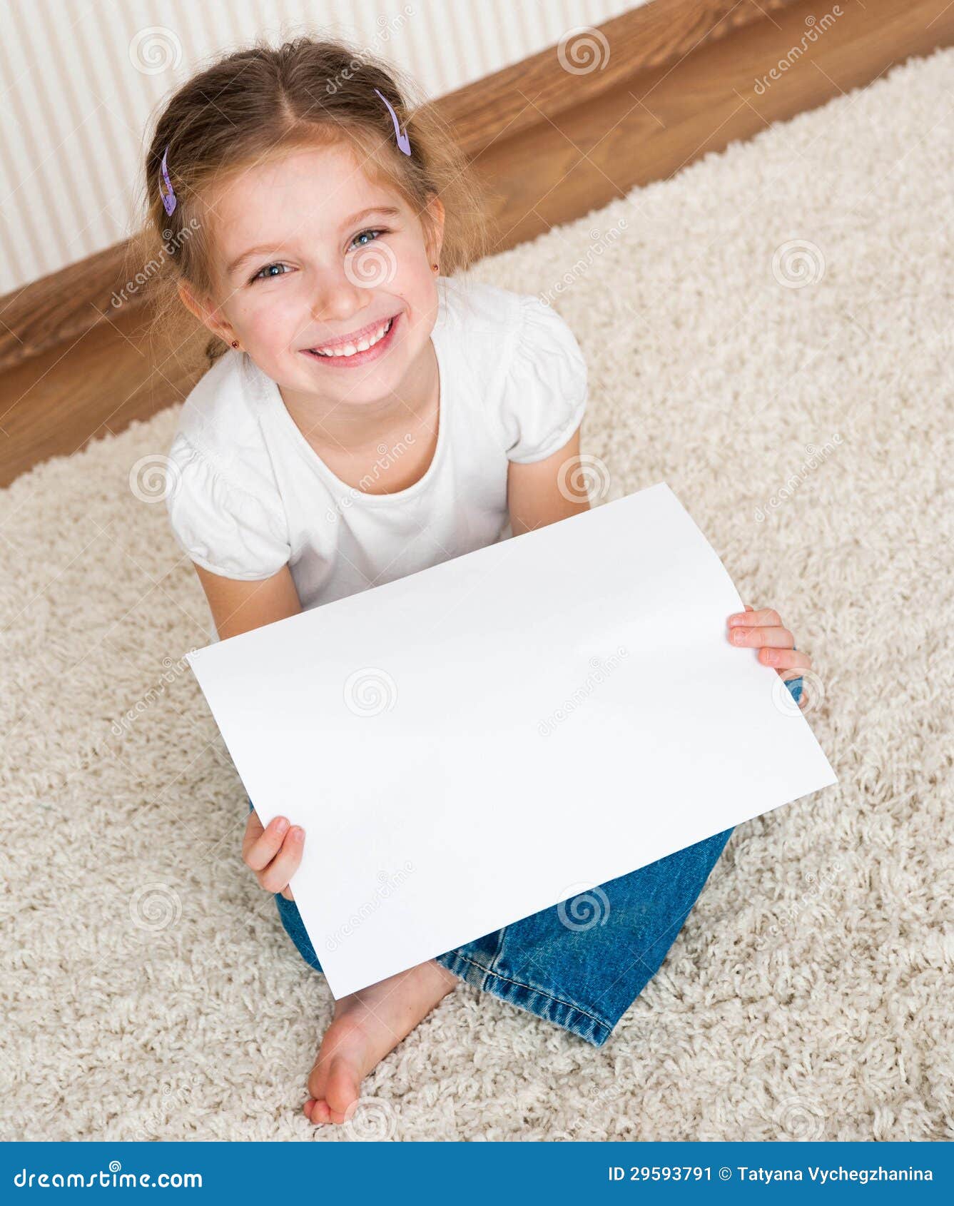 Little Girl with the Sheet of Paper Stock Image Image of cheerful