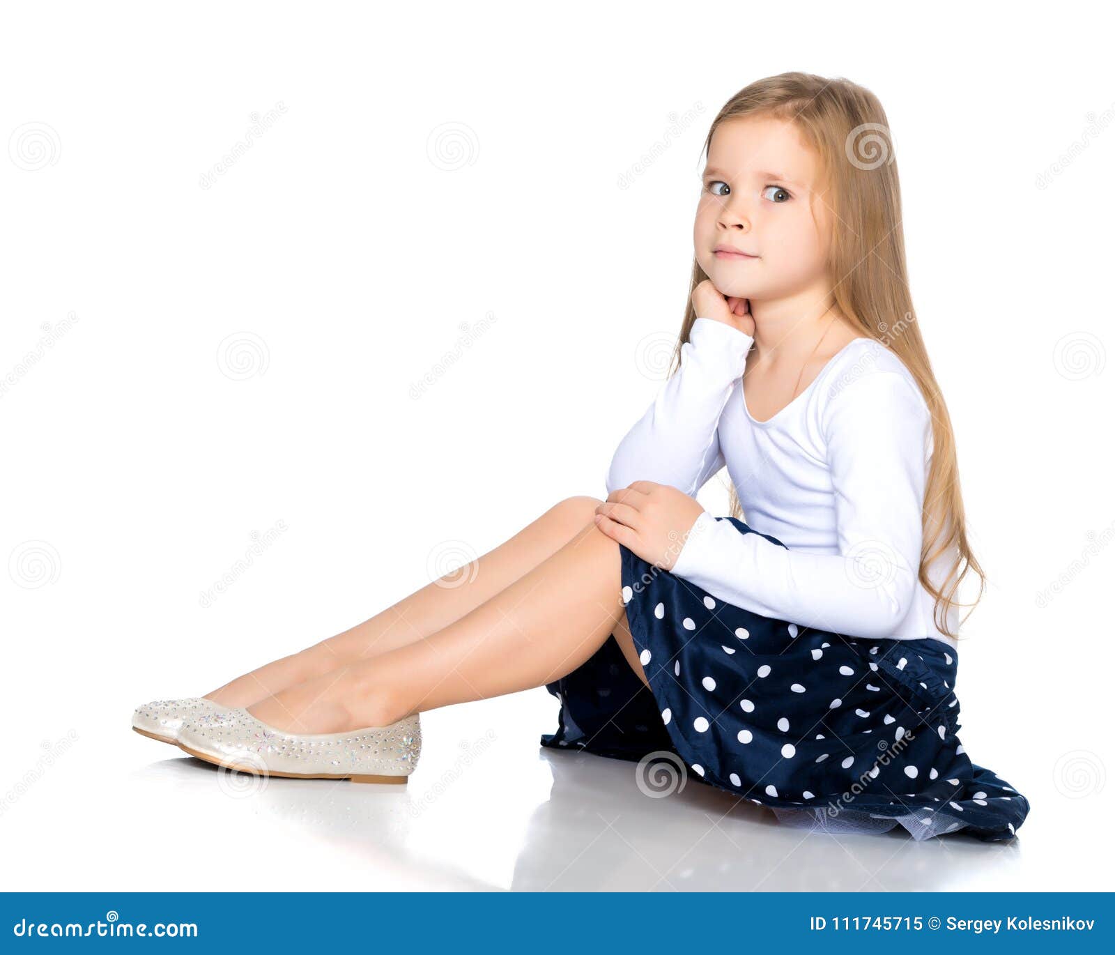 Little Girl is Sitting on the Floor. Stock Image - Image of floor ...