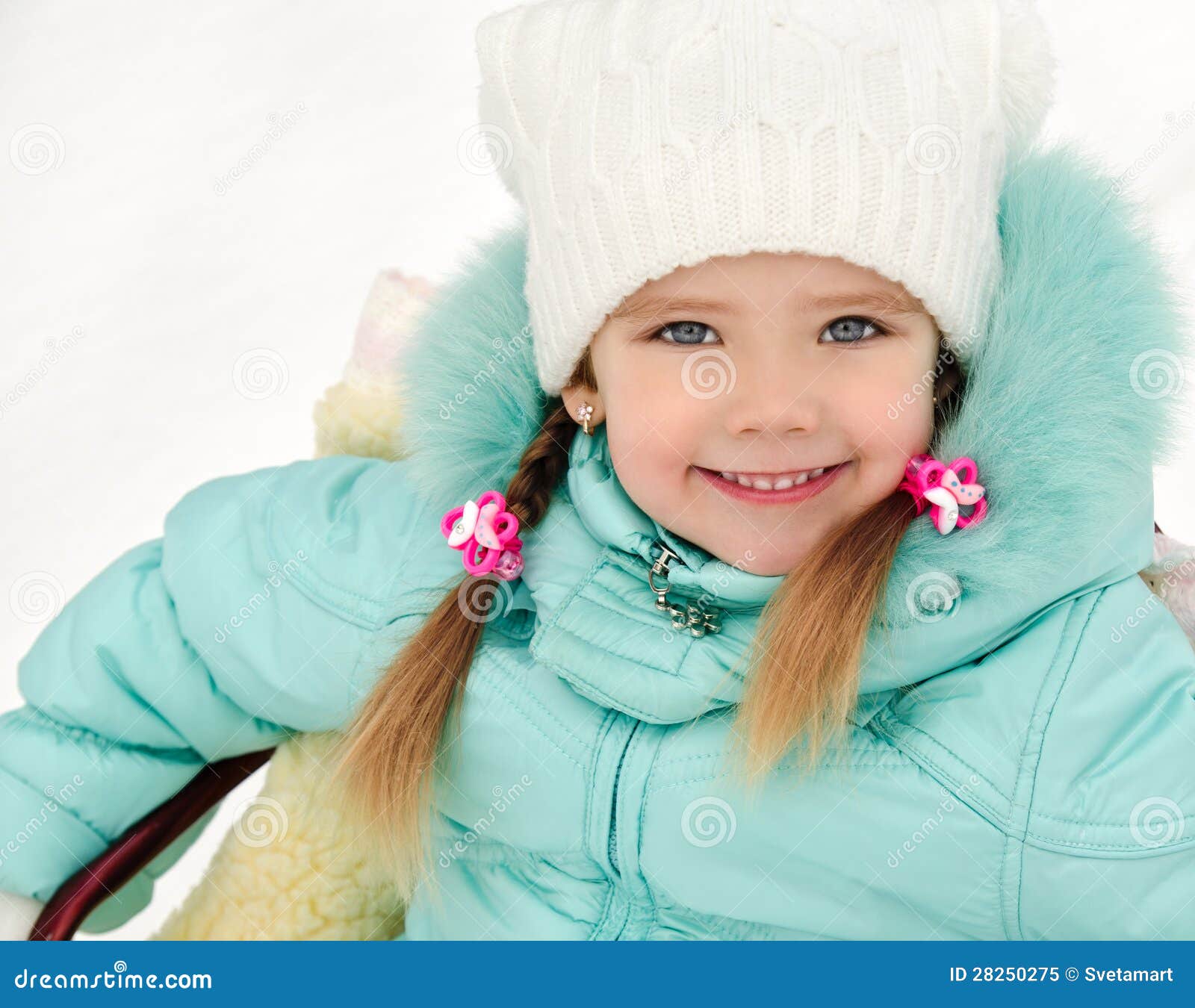 Little Girl Sitting on Her Sledge in Winter Day Stock Image - Image of ...