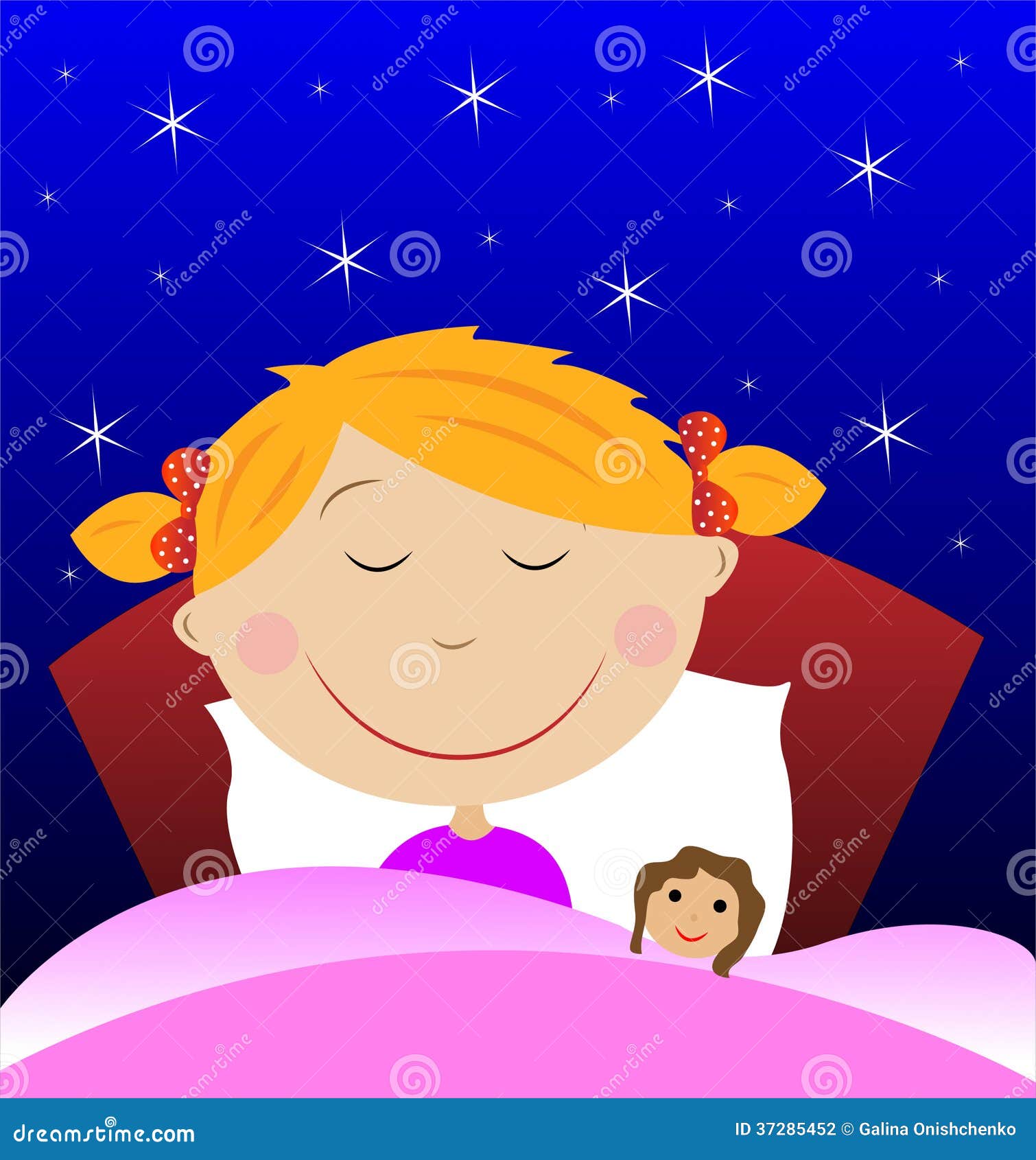 Little Girl Sleep Under Blanket with Doll Stock Vector - Illustration ...