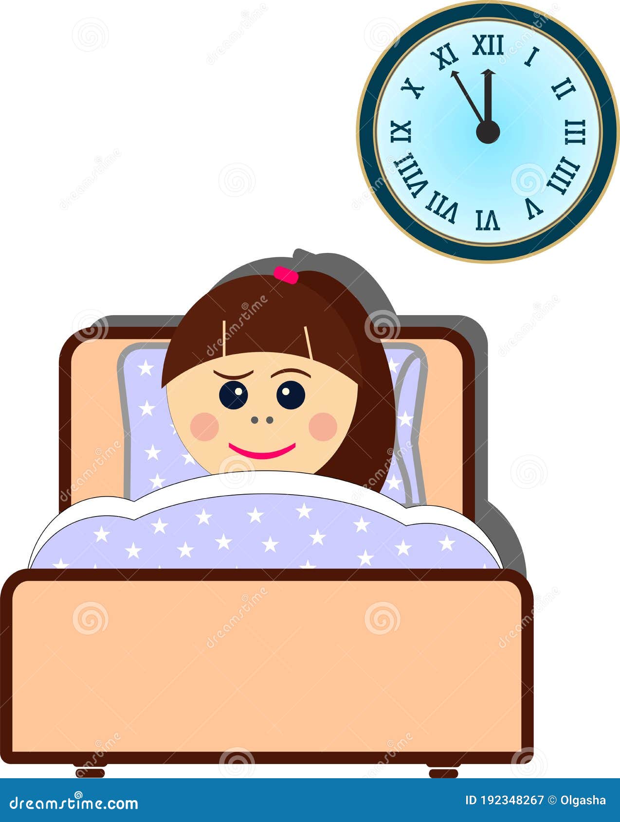 Little Girl Sleepeng in Her Bed, Time To Sleep Stock Vector ...