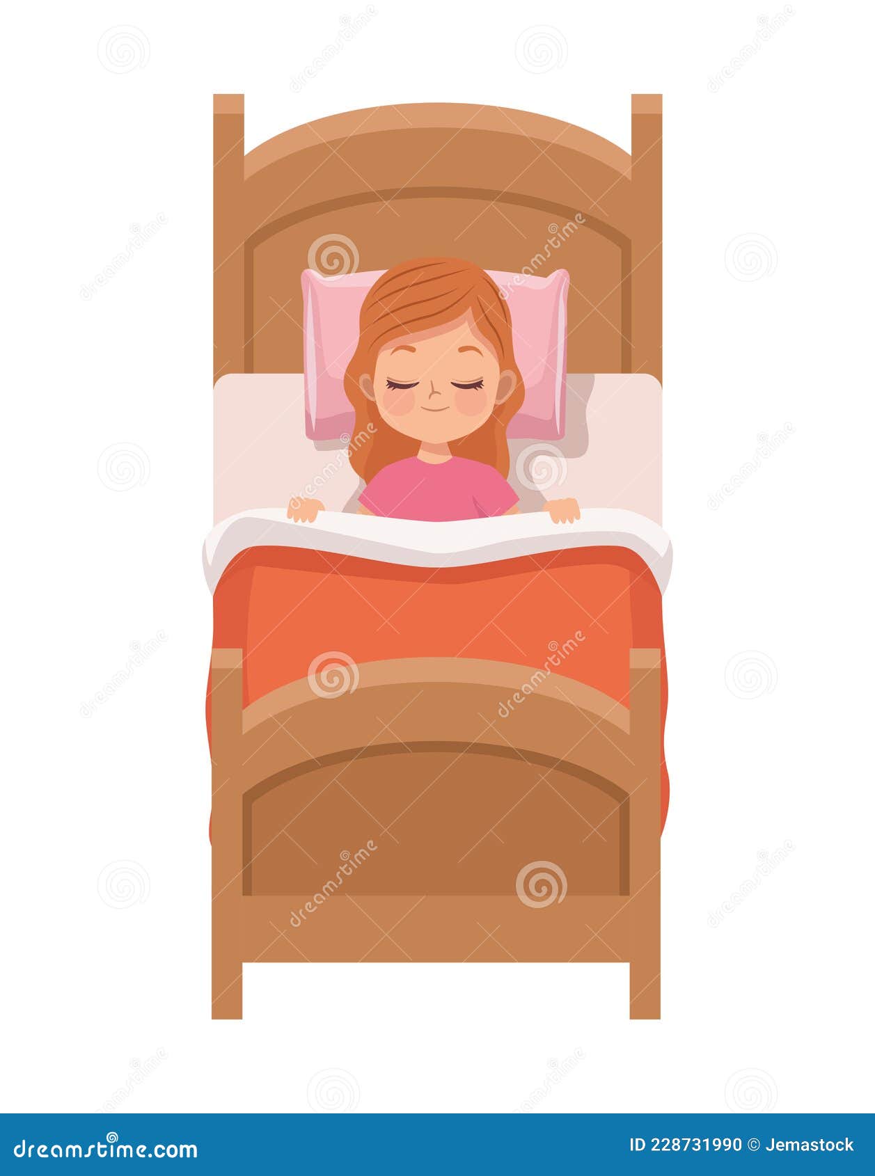 Little Girl Sleeping in Bed Stock Vector - Illustration of isolated ...