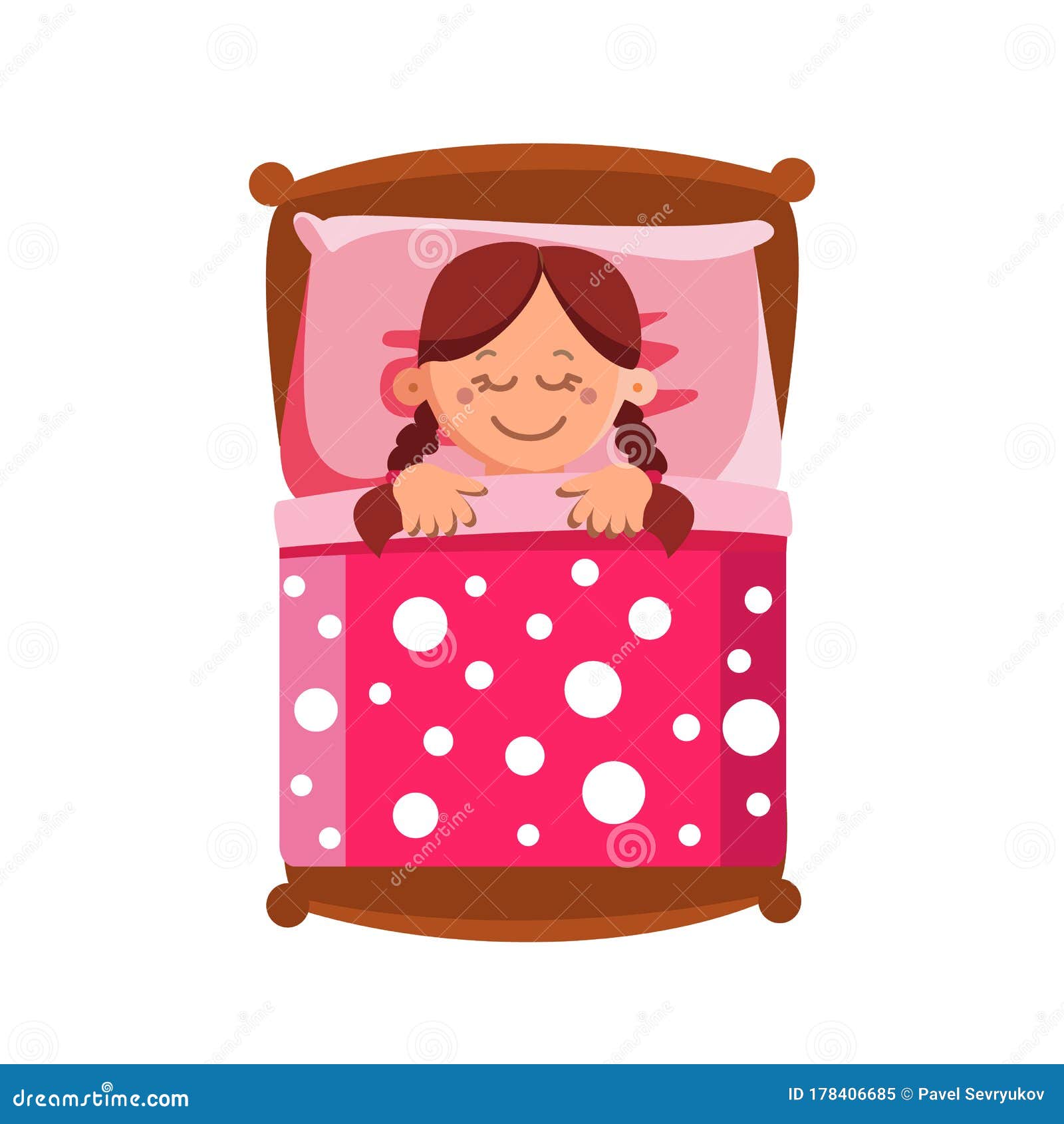 Little Girl Sleeping in Bed, Sweet Dreams Vector Stock Illustration ...