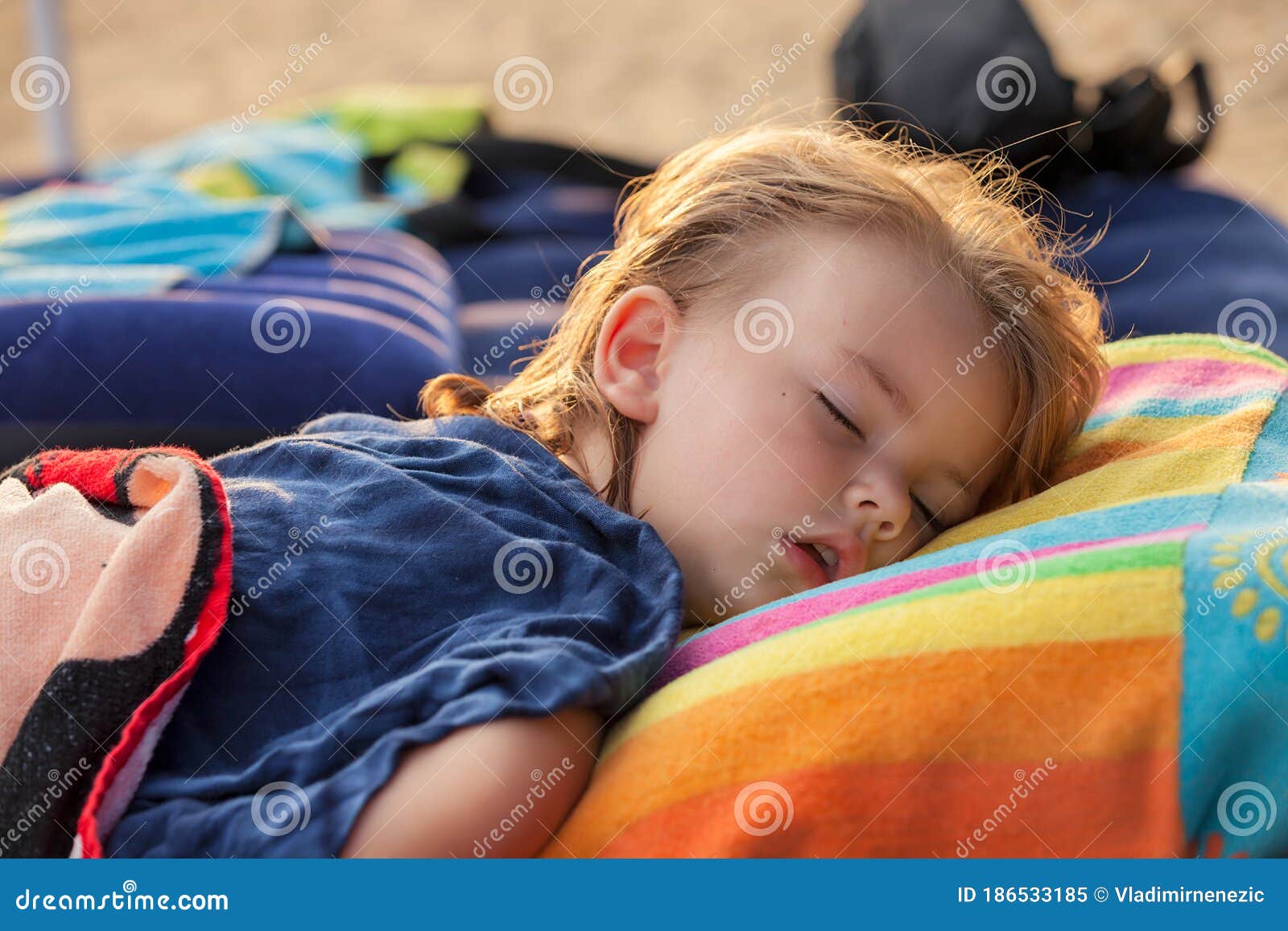 A Little Girl Sleep on the Beach Stock Image Image of portrait