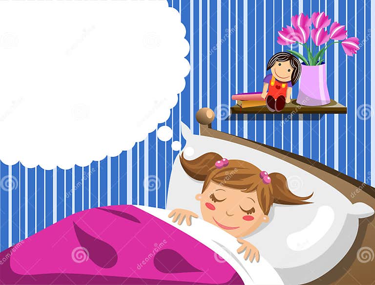 Little Girl Sleeping and Having Dreams Stock Vector - Illustration of ...