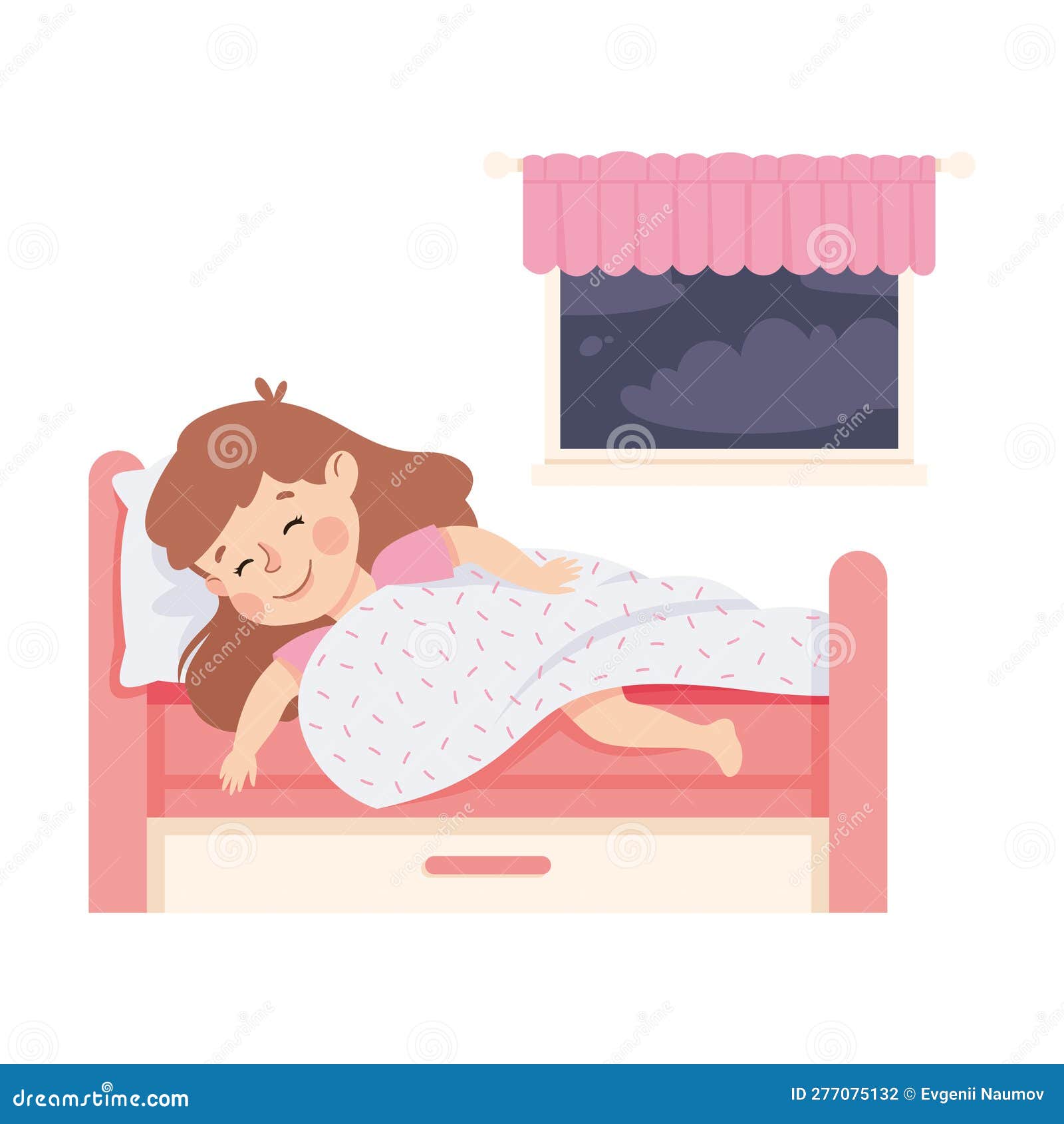 Little Girl Sleeping in Her Bed Under Blanket Having Night Rest Vector ...