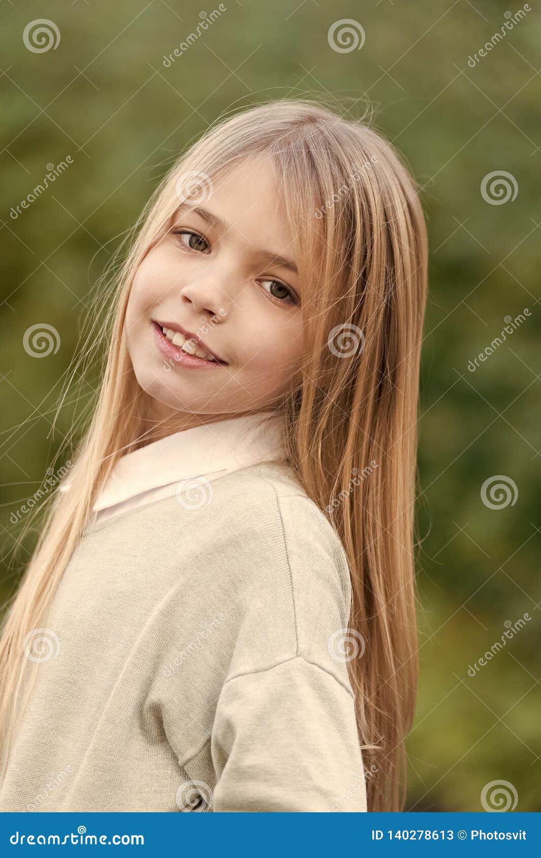 Little Girl Smile With Long Blond Hair Child With Cute Face Out