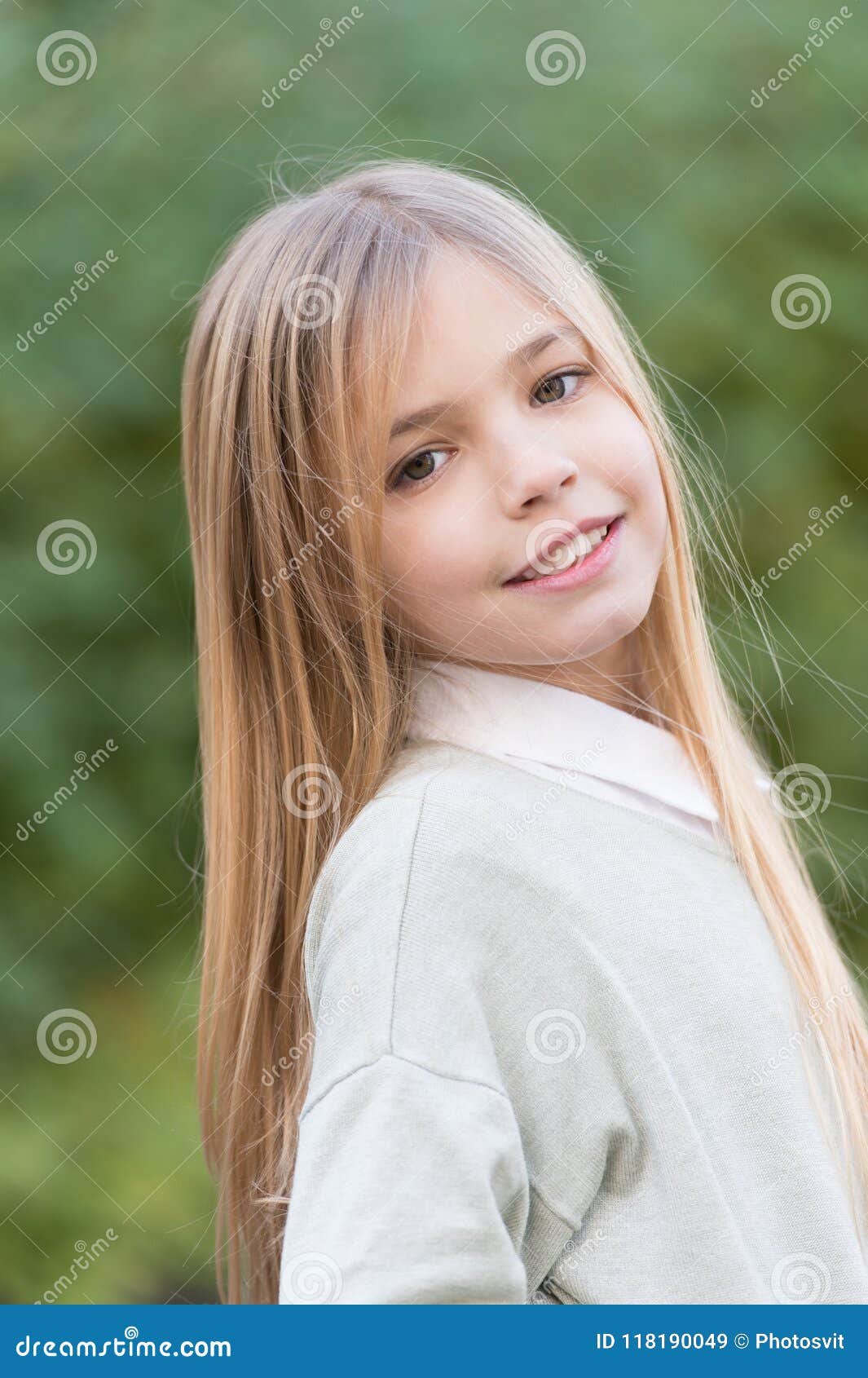 Little Girl Smile with Long Blond Hair. Child with Cute Face Outdoor.  Beauty Kid with Fresh Look and Skin Stock Image - Image of healthy, cute:  118190049