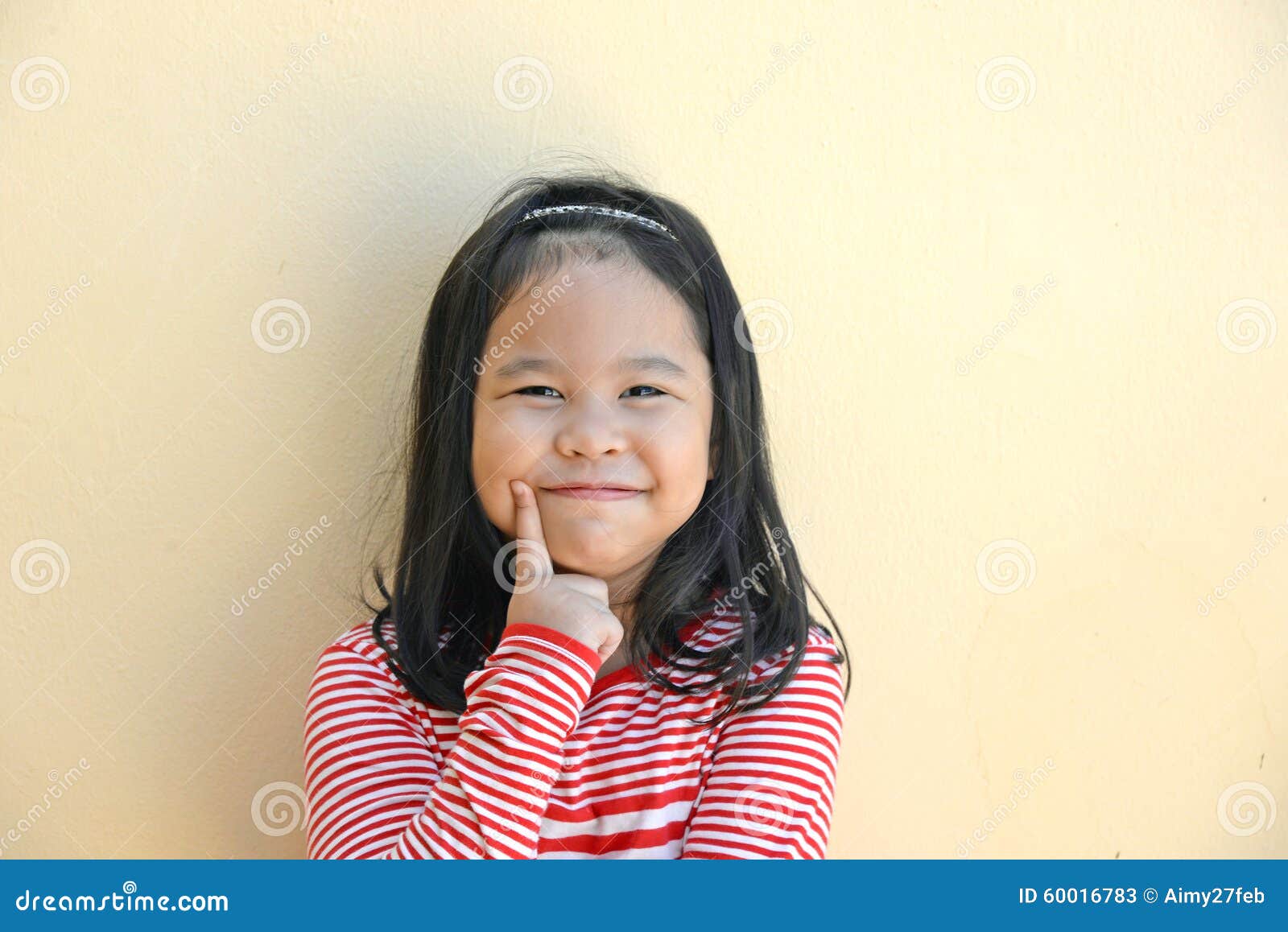 Little Girl Smiling and Thinking Stock Image - Image of finger, health ...