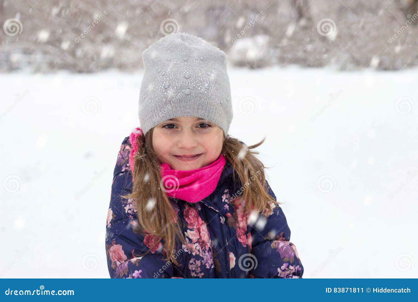 Little girl on the snow stock image. Image of face, happiness - 83871811