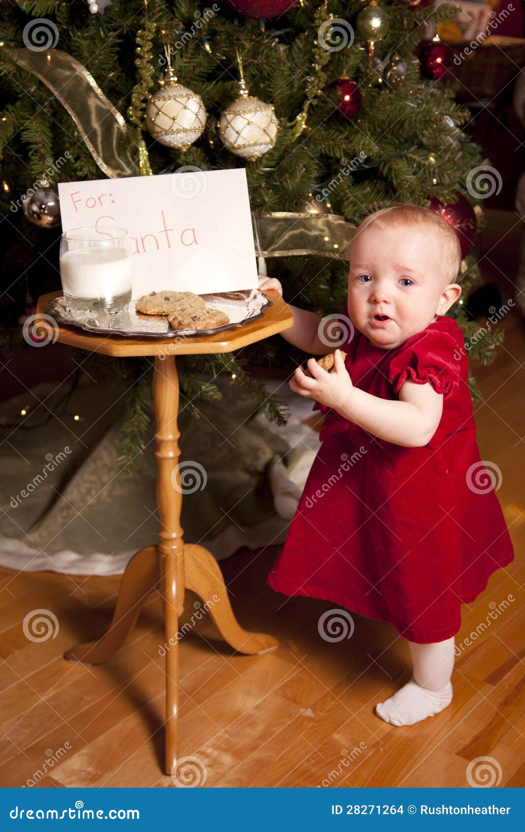 Little Girl Steals Santa Cookie Stock Photo Image of caught