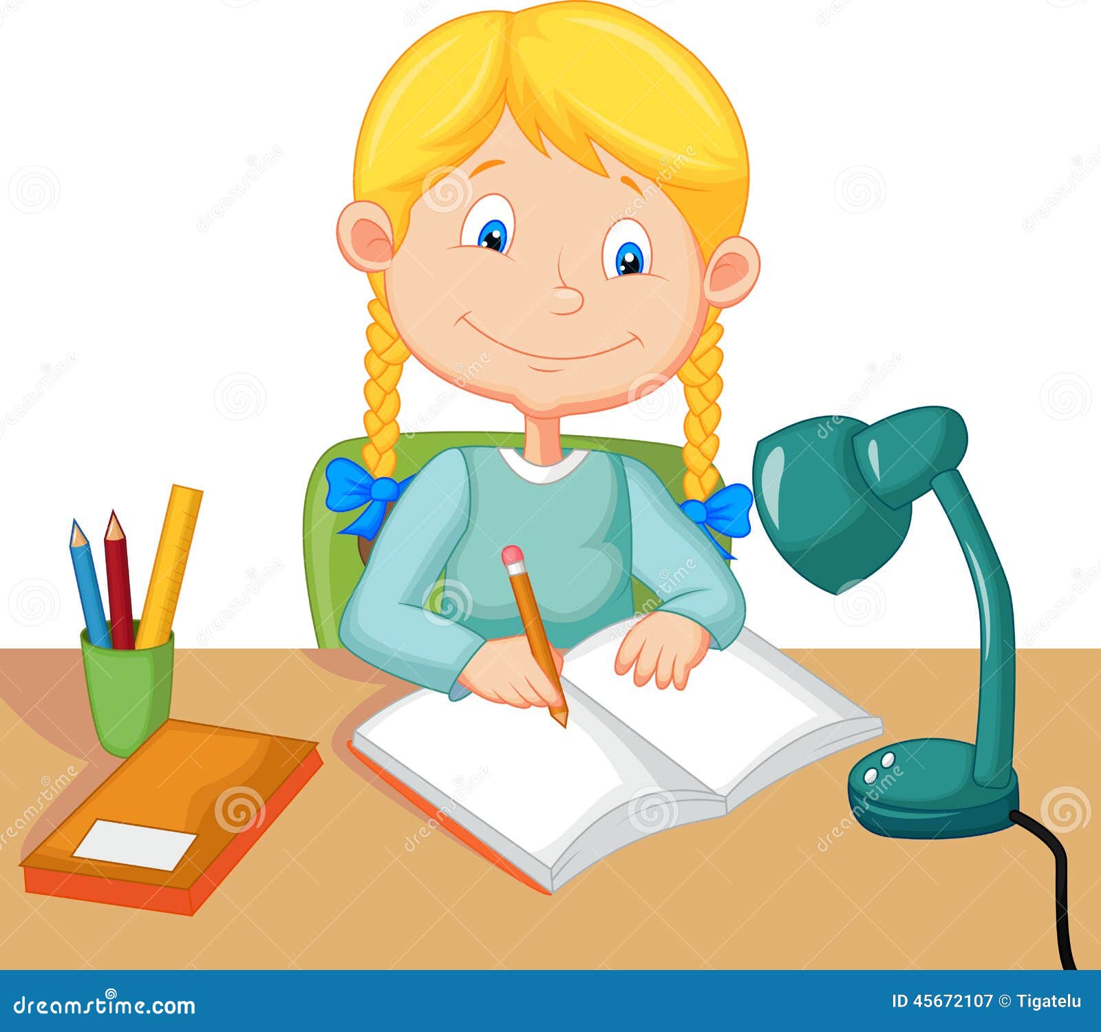 Cartoon little boy studying | Stock vector | Colourbox