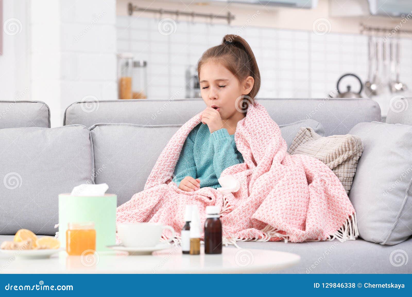 Little Girl Suffering from Cough and Cold Stock Photo Image of ache