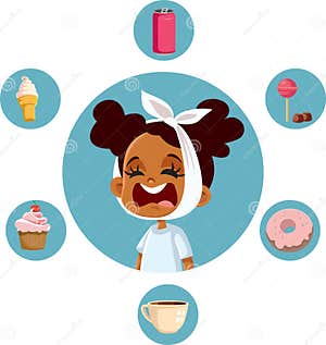 Sweet Foods And Drinks Harming The Teeth Vector Cartoon Illustration 