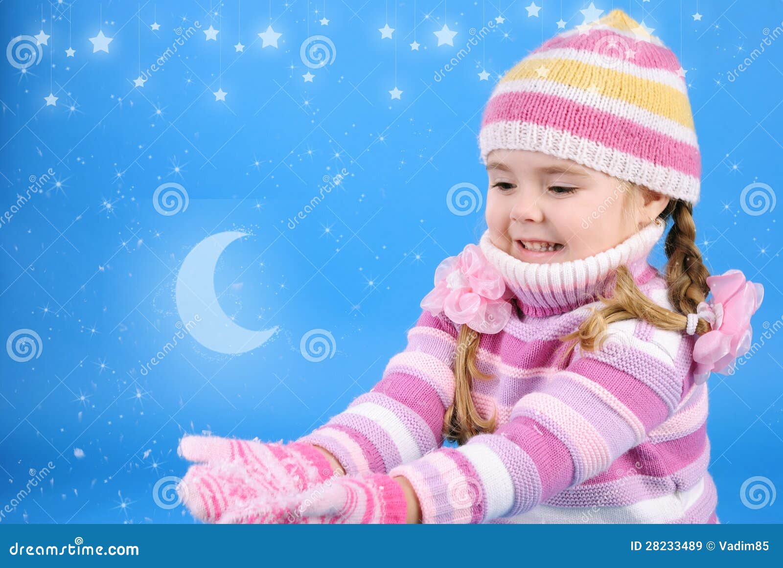 Little Girl in a Sweater with the Snow Stock Image Image of game