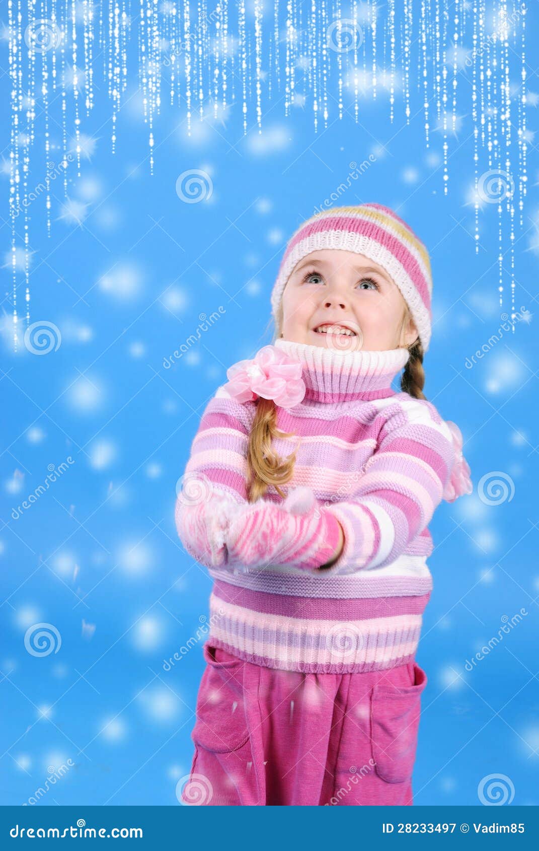 Little Girl in a Sweater with the Snow Stock Image Image of year