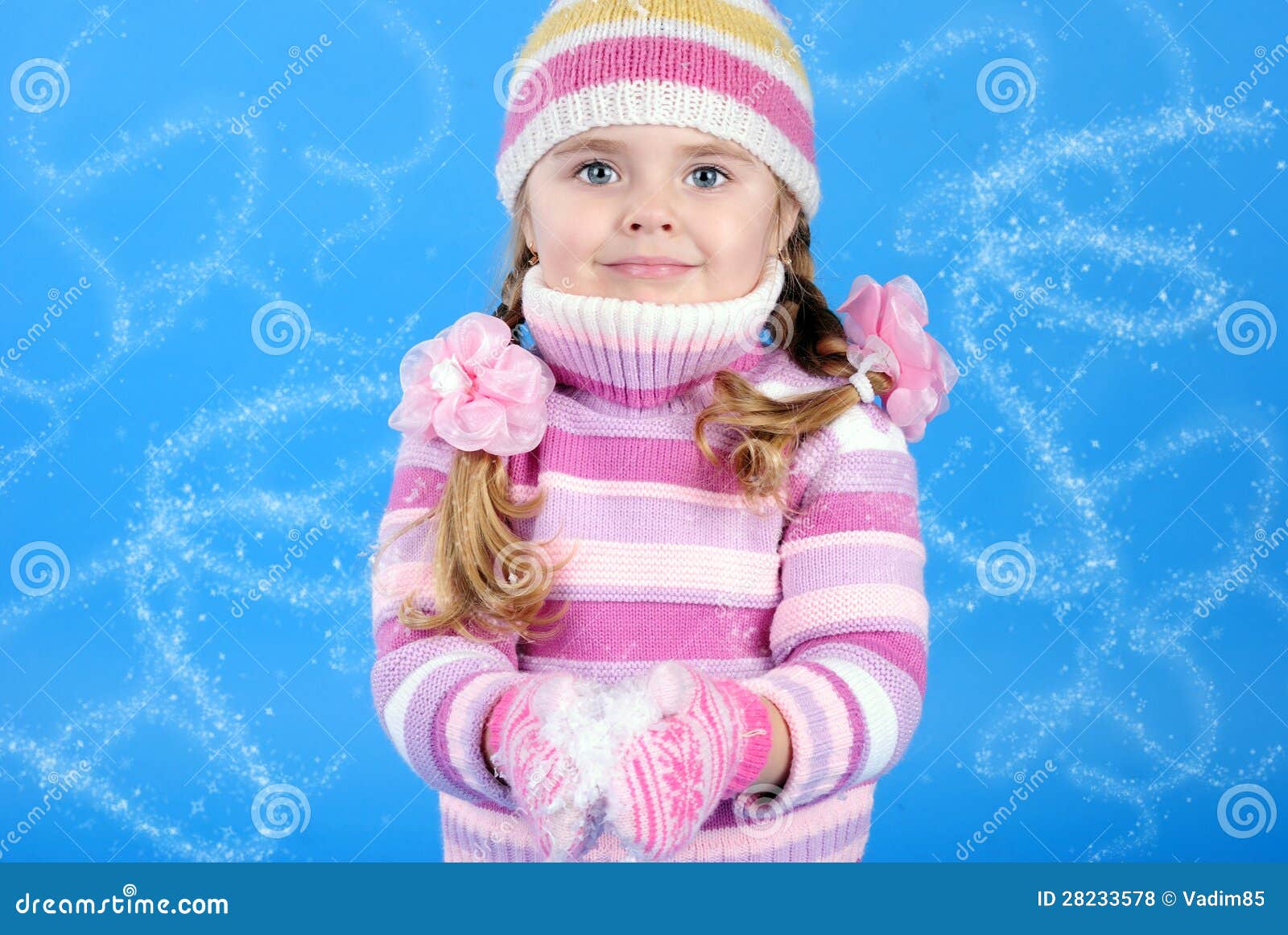 Little Girl in a Sweater with the Snow Stock Photo - Image of knitted ...