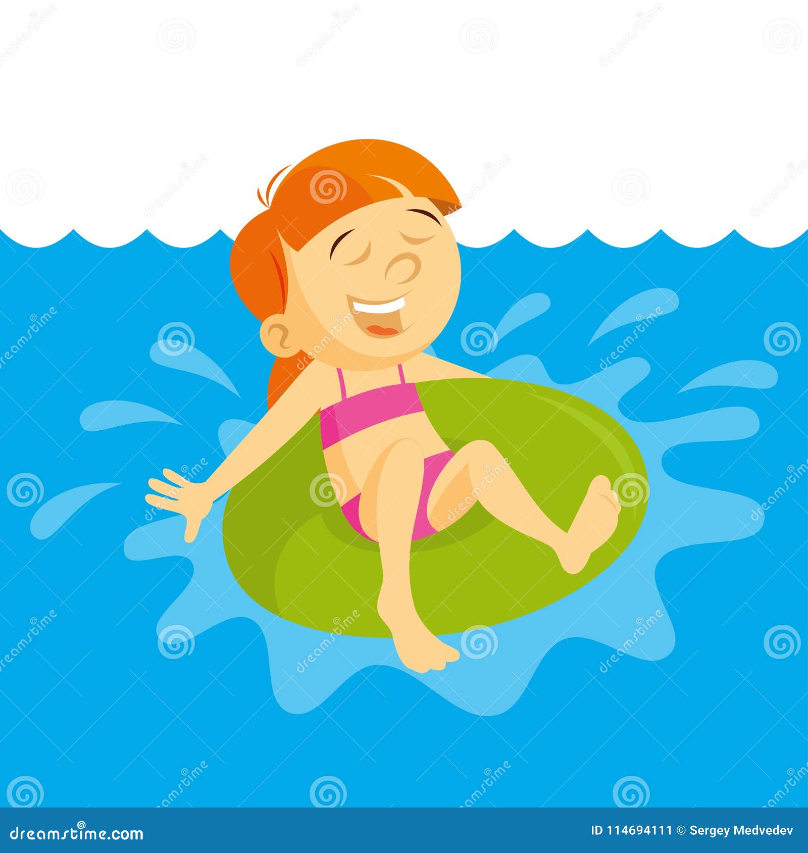 Little Girl Swimming with Inflatable Circle Stock Vector - Illustration ...