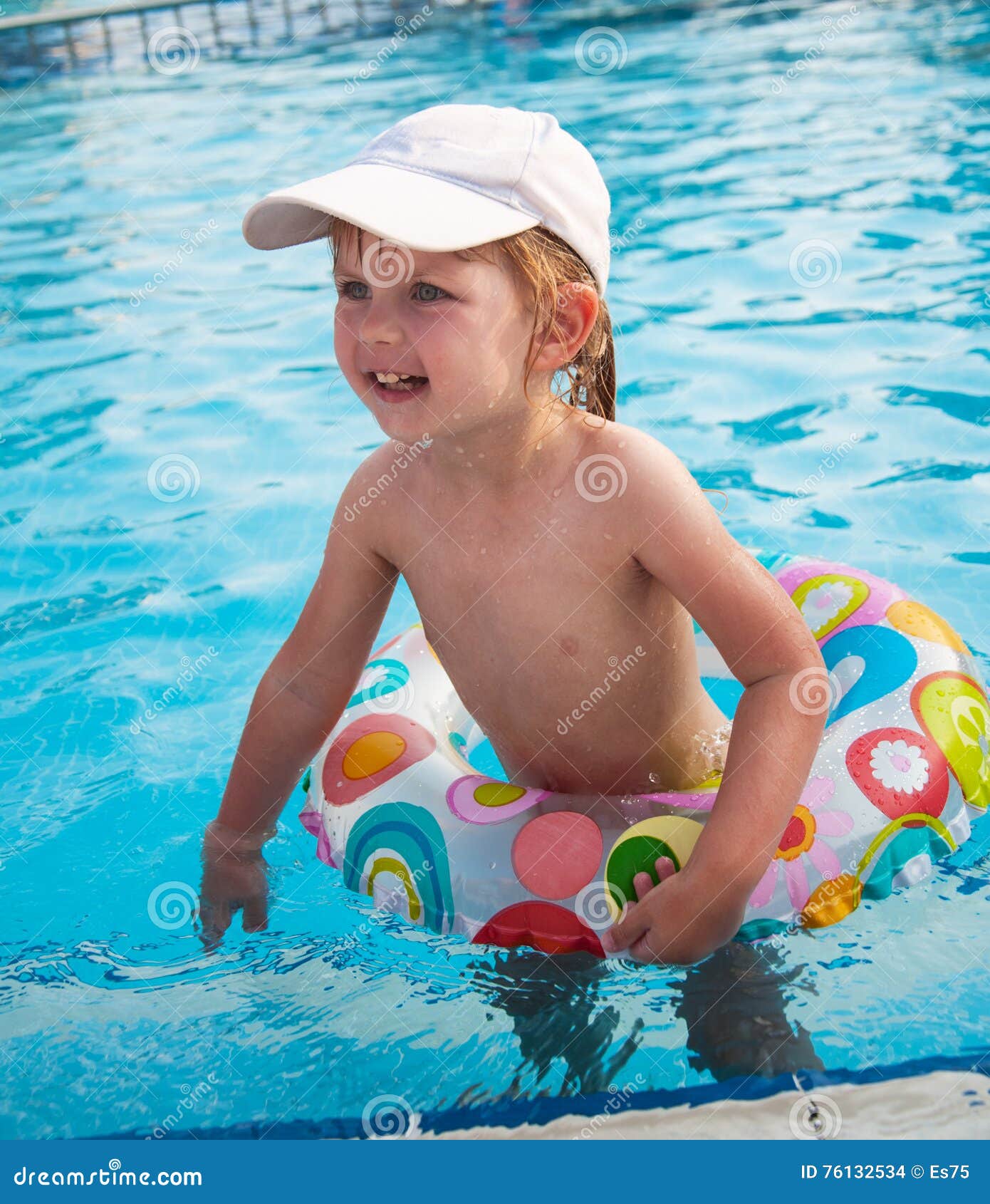 Little Girl Swims in a Pool Stock Photo - Image of childhood, outdoors ...