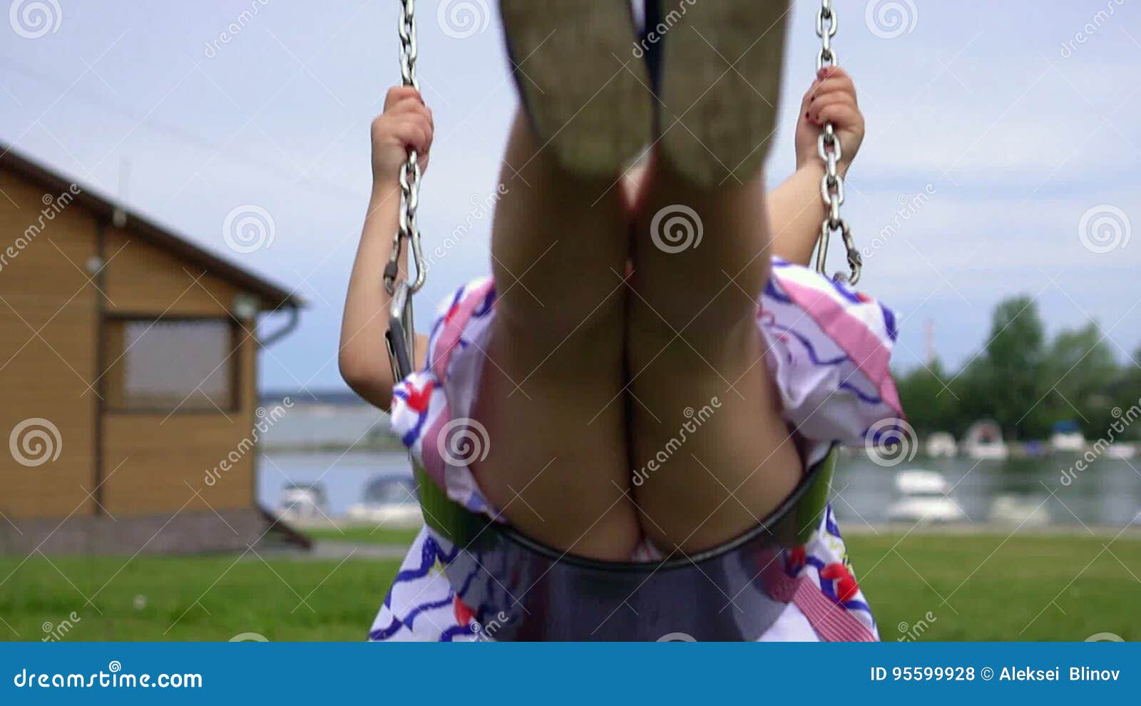 Little girl on swing set stock footage. Video of student - 95599928