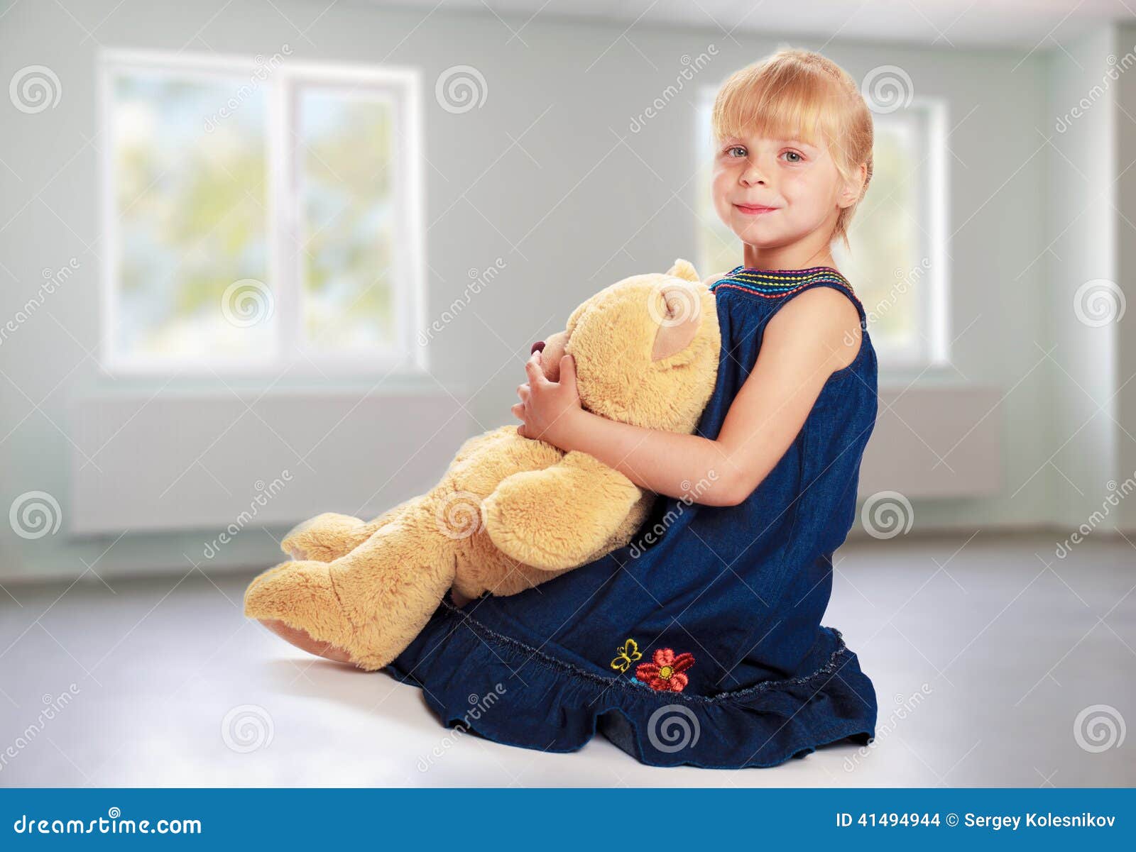 Little Girl with Teddy Bear Stock Photo - Image of girl, meadow: 41494944